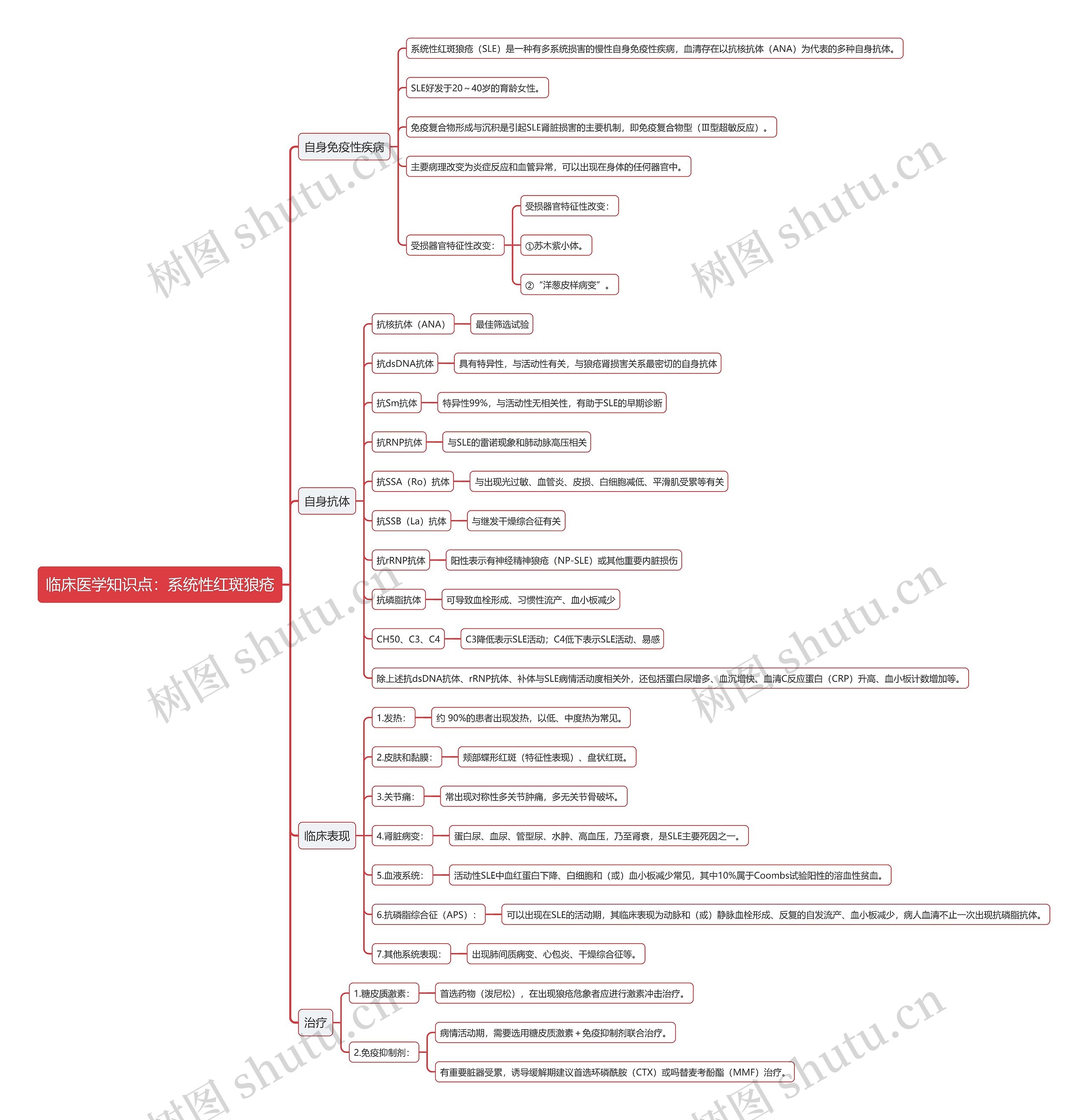 临床医学知识点：系统性红斑狼疮思维导图