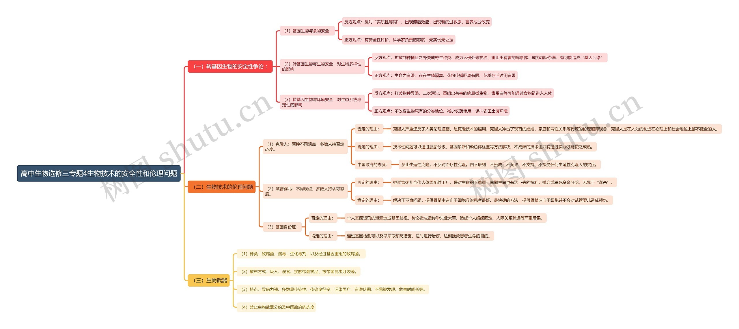 高中生物选修三专题4生物技术的安全性和伦理问题思维导图