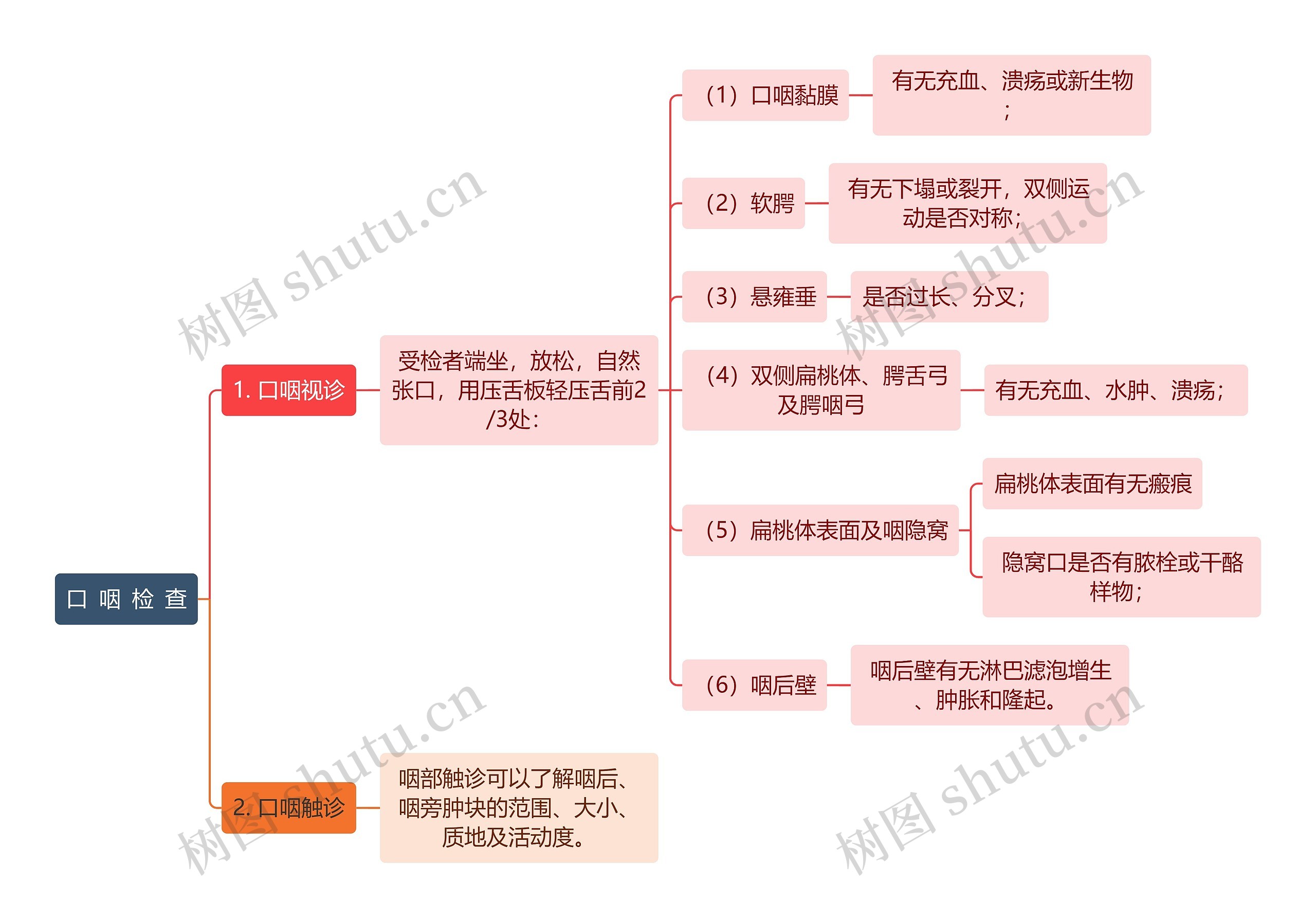 医学知识口咽检查思维导图