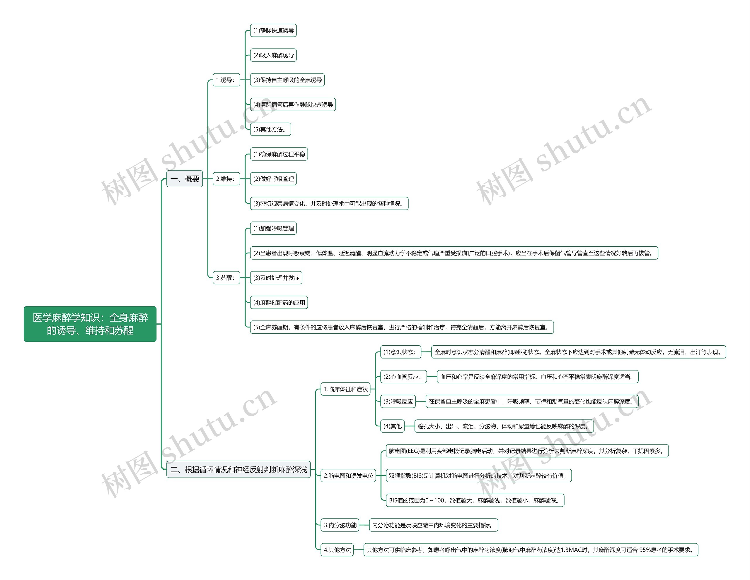 医学麻醉学知识：全身麻醉的诱导、维持和苏醒思维导图