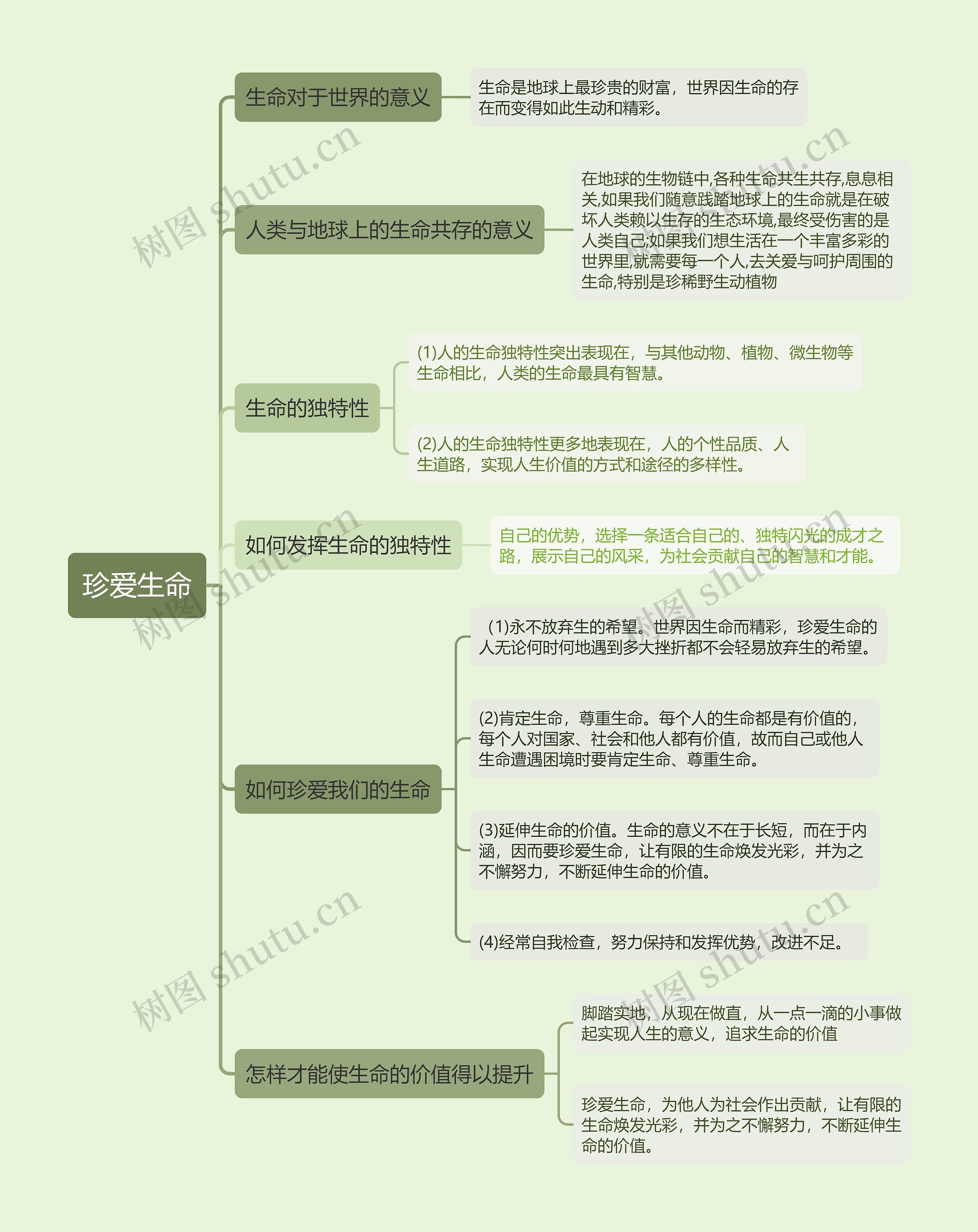 ﻿七年级上册政治珍爱生命的思维导图