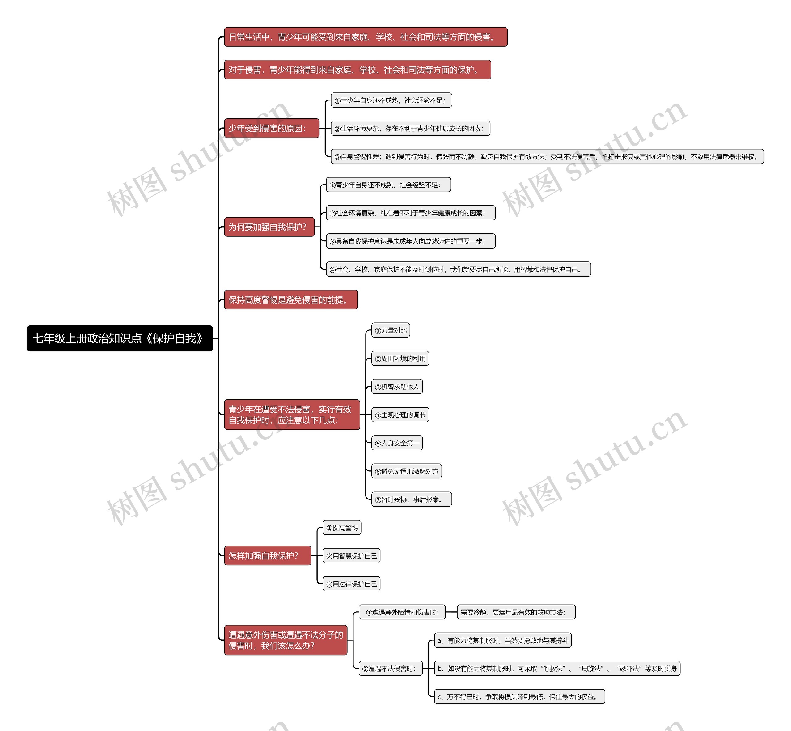 七年级上册政治知识点《保护自我》思维导图