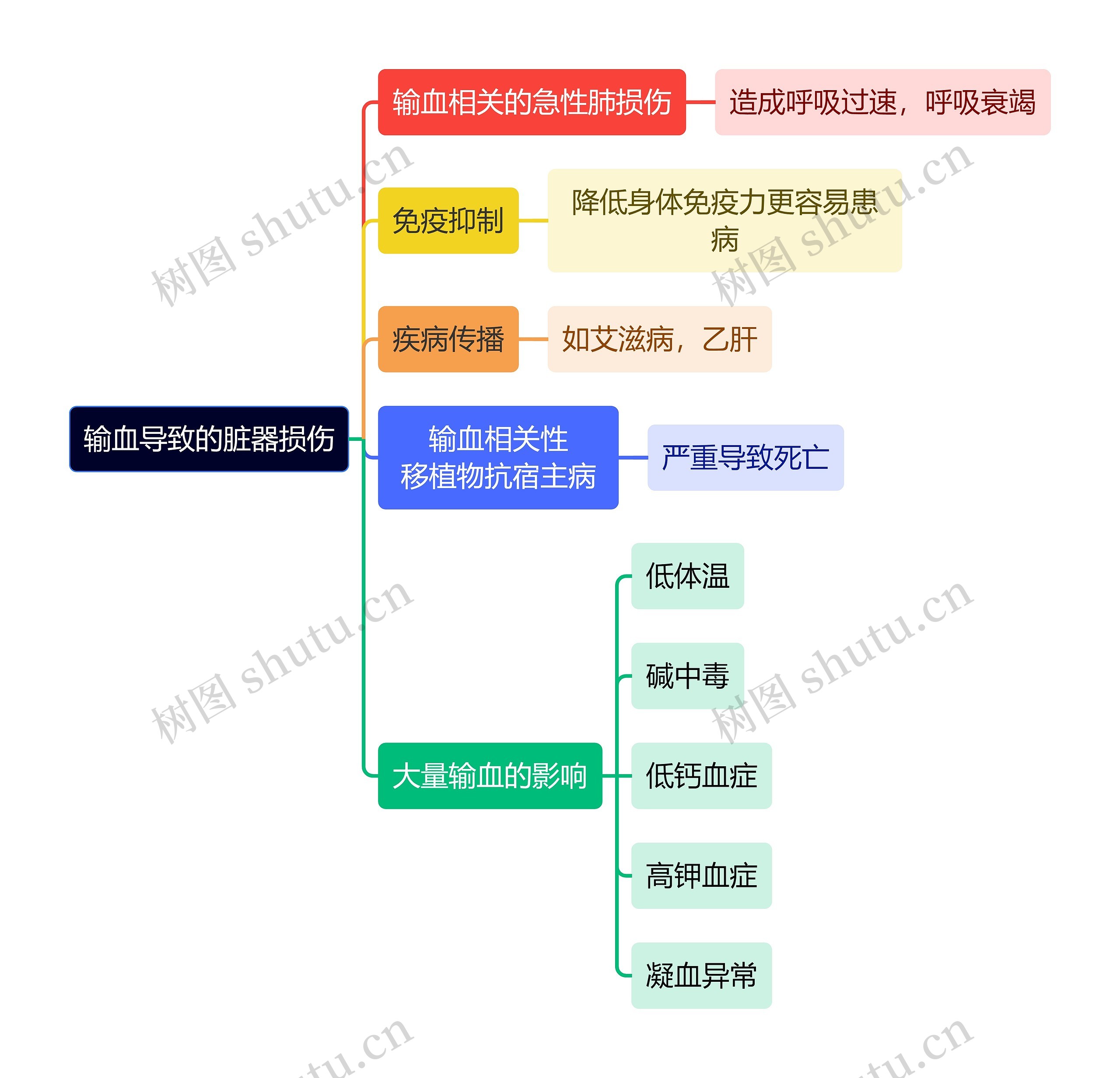 医学知识输血导致的脏器损伤思维导图