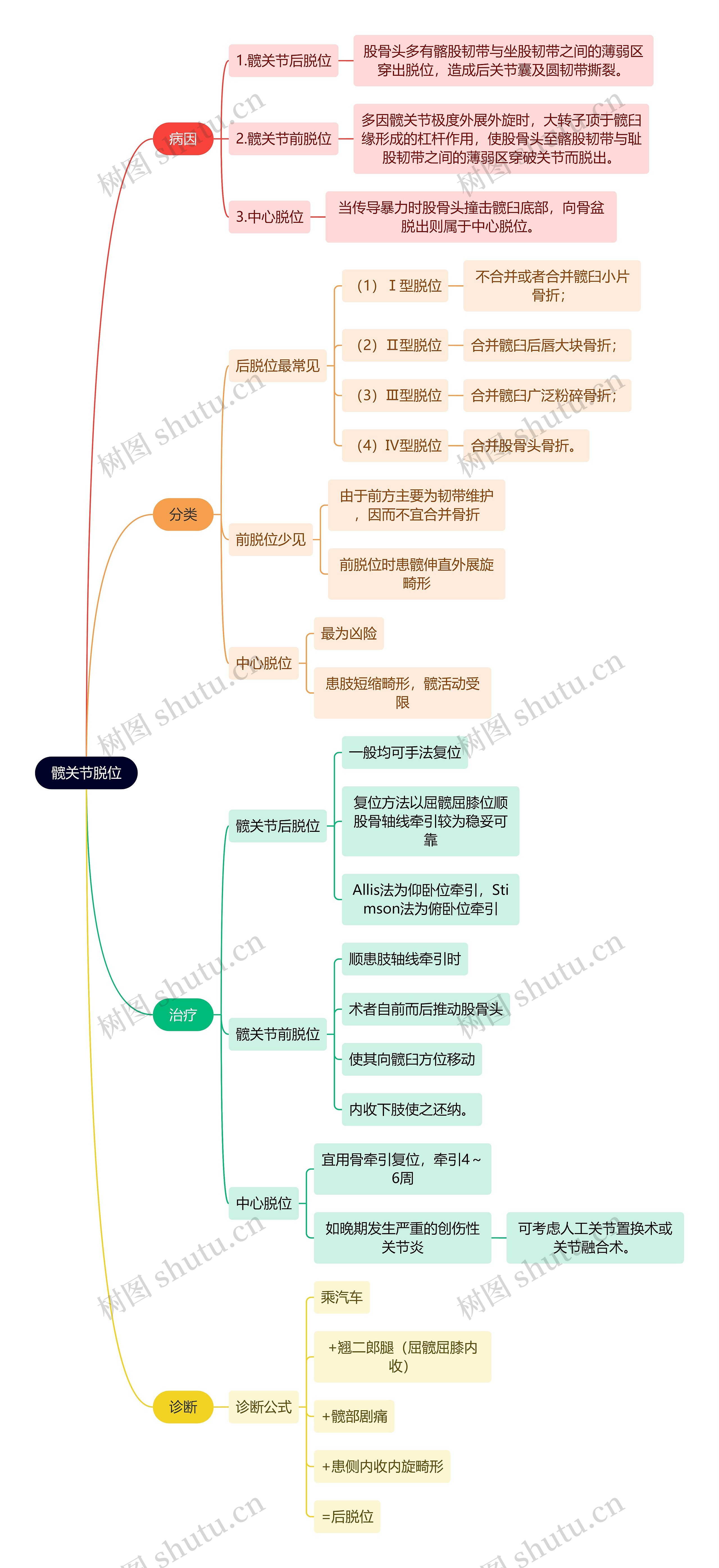 骨学知识髋关节脱位思维导图