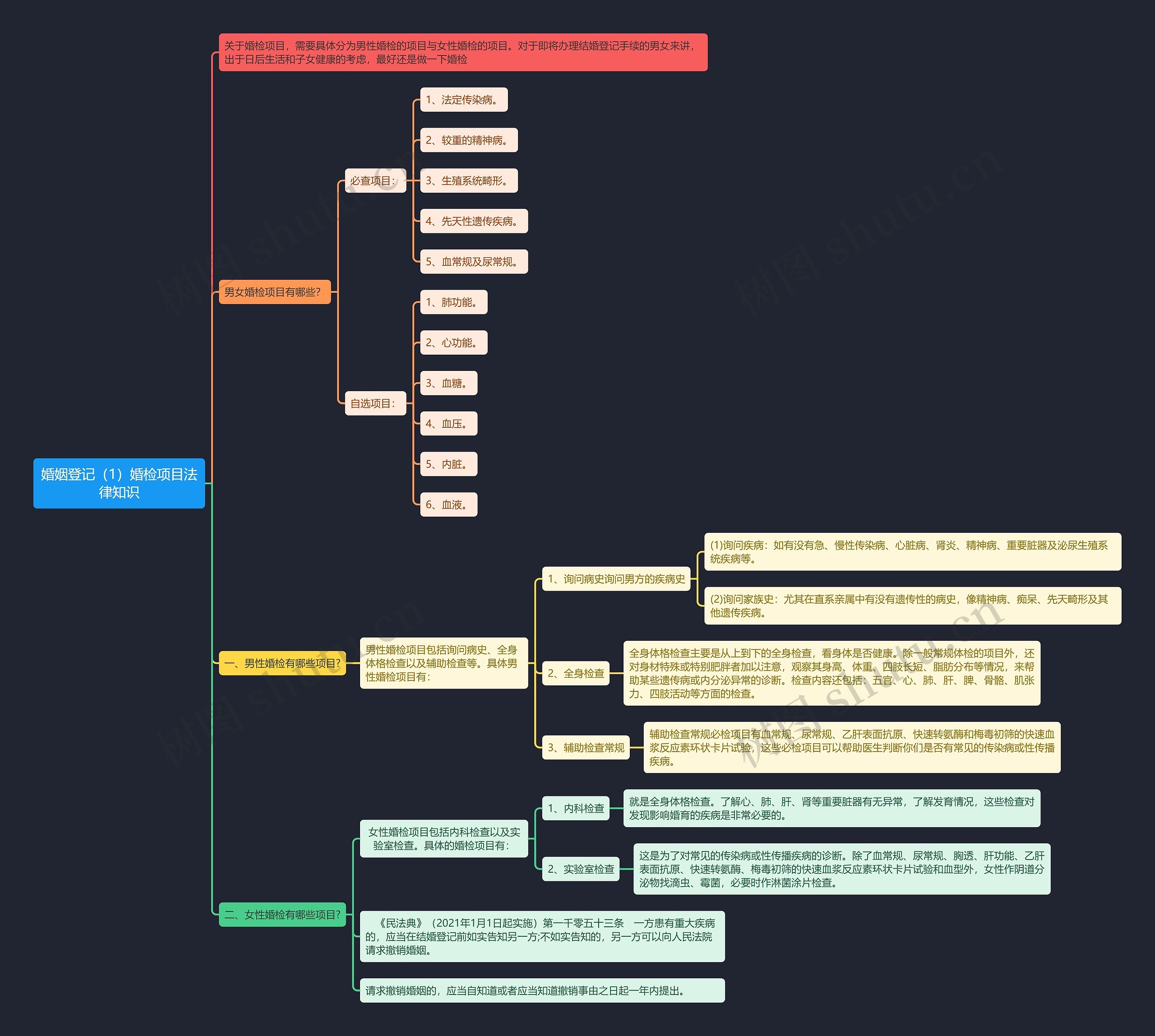 《婚姻登记（1）婚检项目法律知识》思维导图