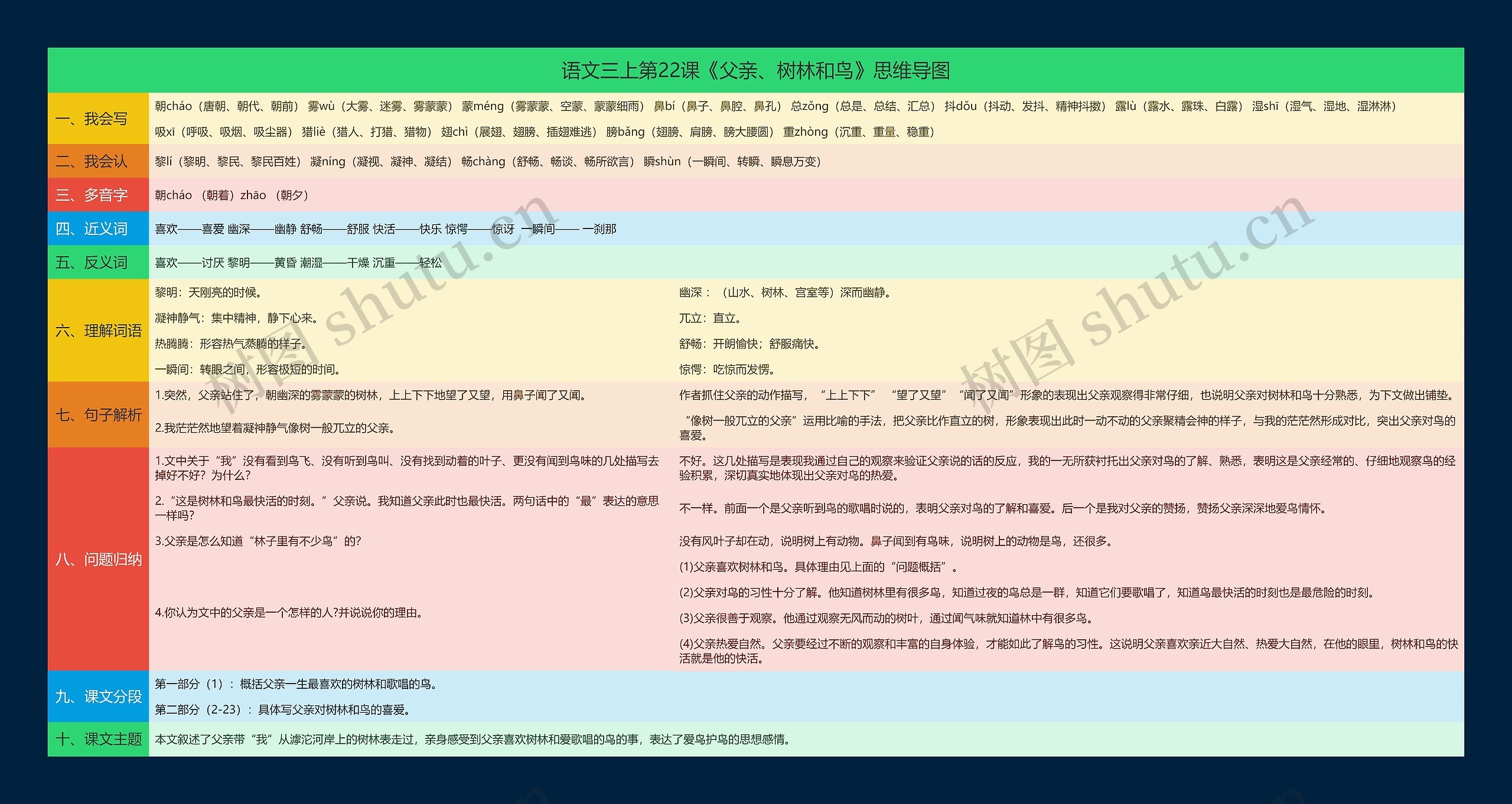 语文三上第22课《父亲、树林和鸟》思维导图