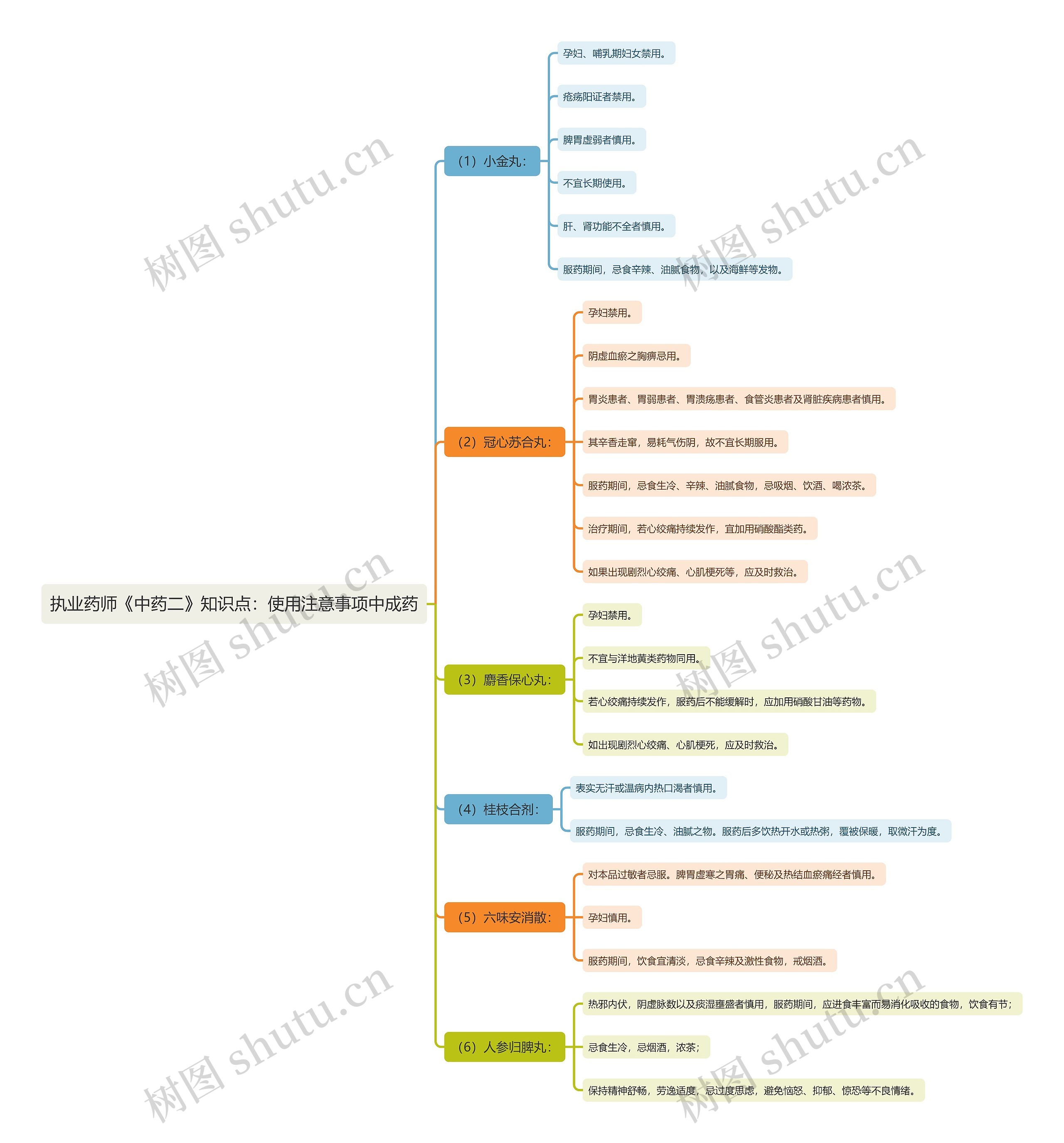 执业药师《中药二》知识点：使用注意事项中成药思维导图