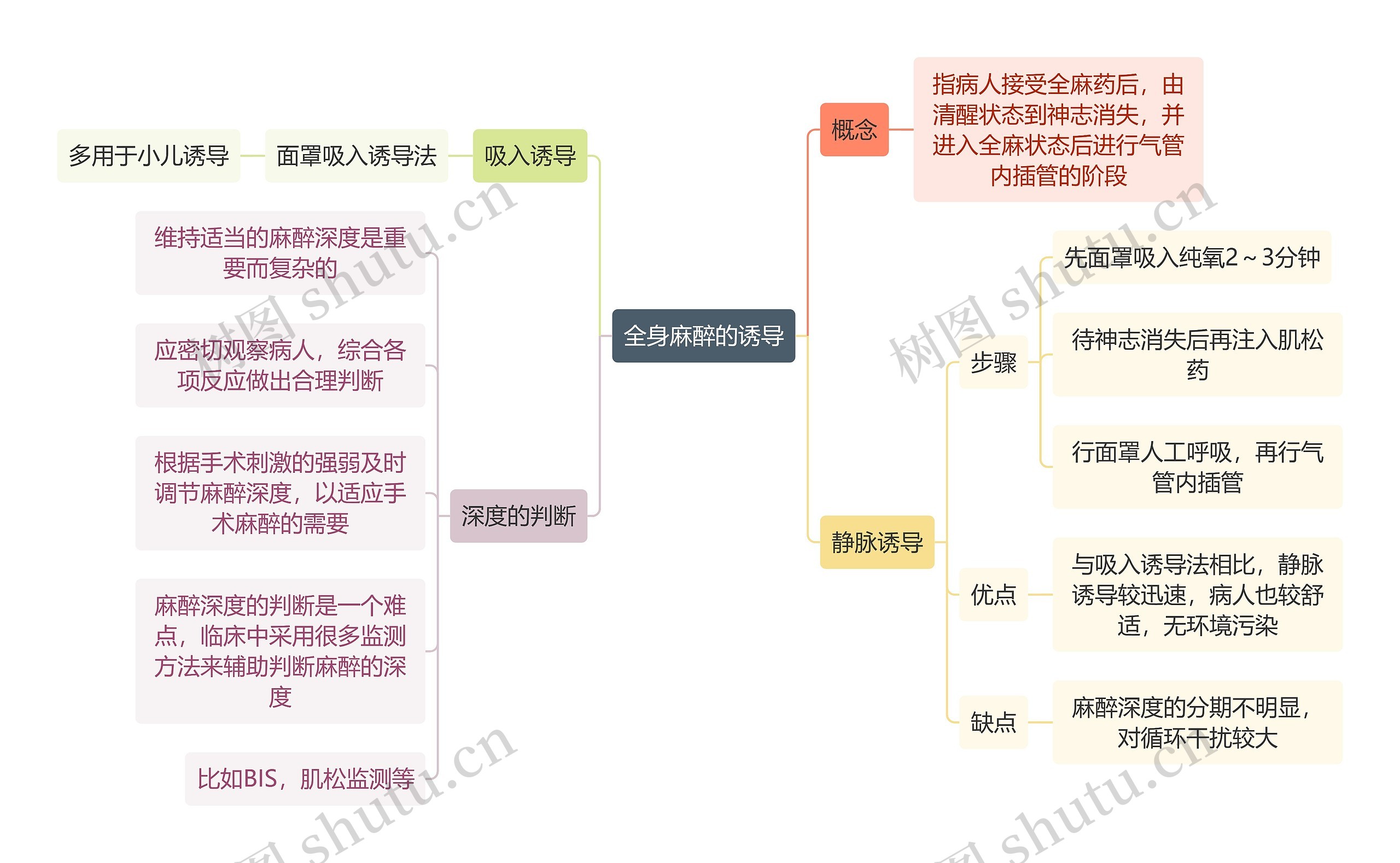 医学知识全身麻醉的诱导思维导图