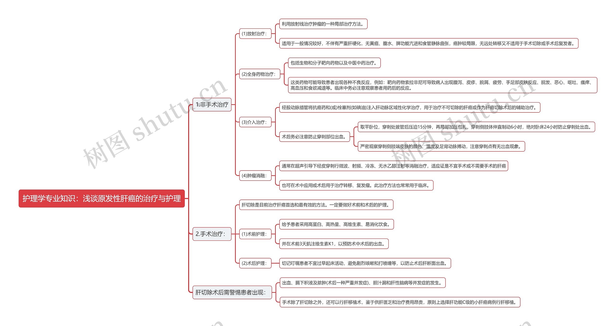 护理学专业知识：浅谈原发性肝癌的治疗与护理思维导图