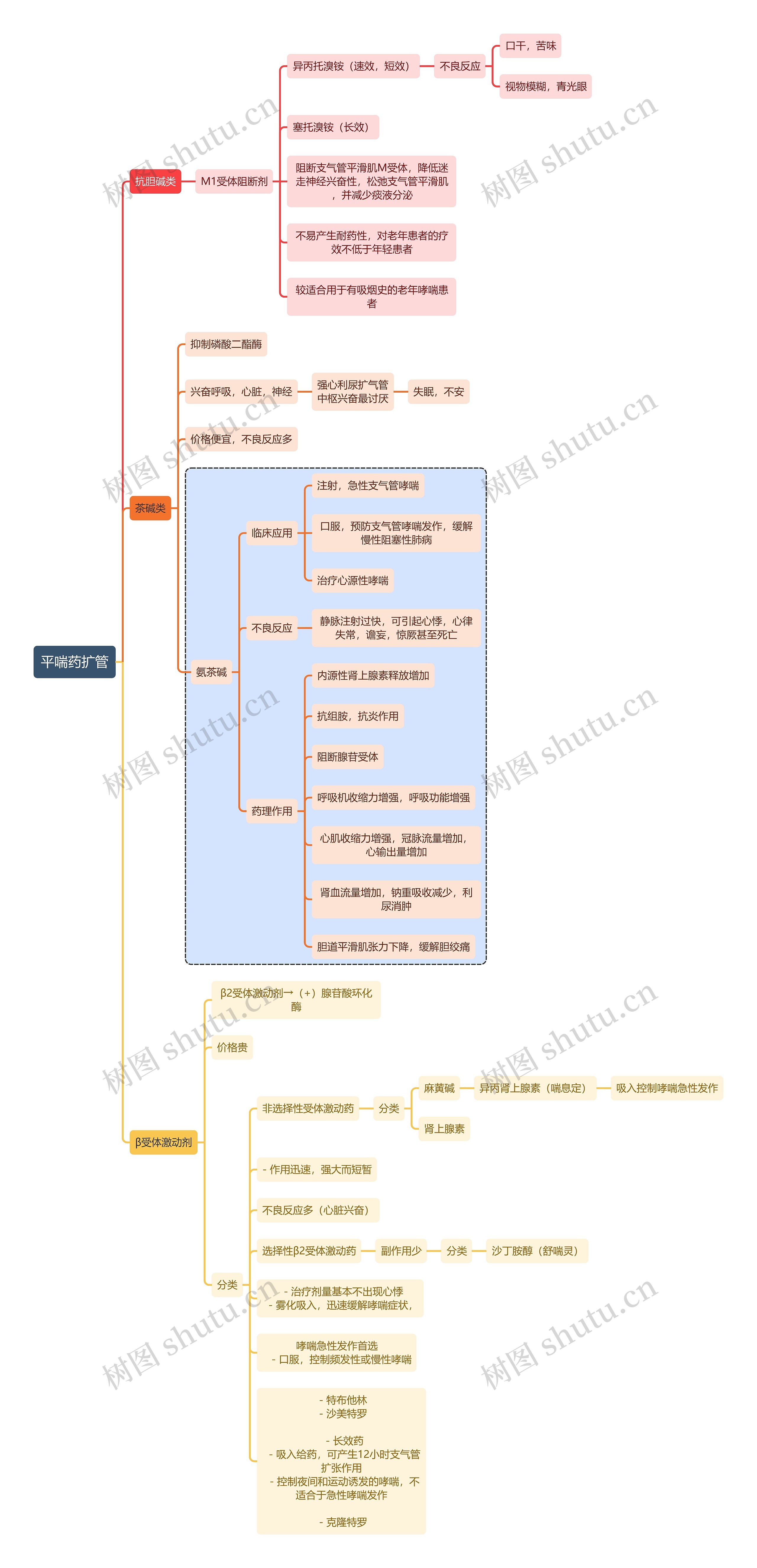 医学平喘药扩管思维导图高清图 医学平喘药扩管思维导图