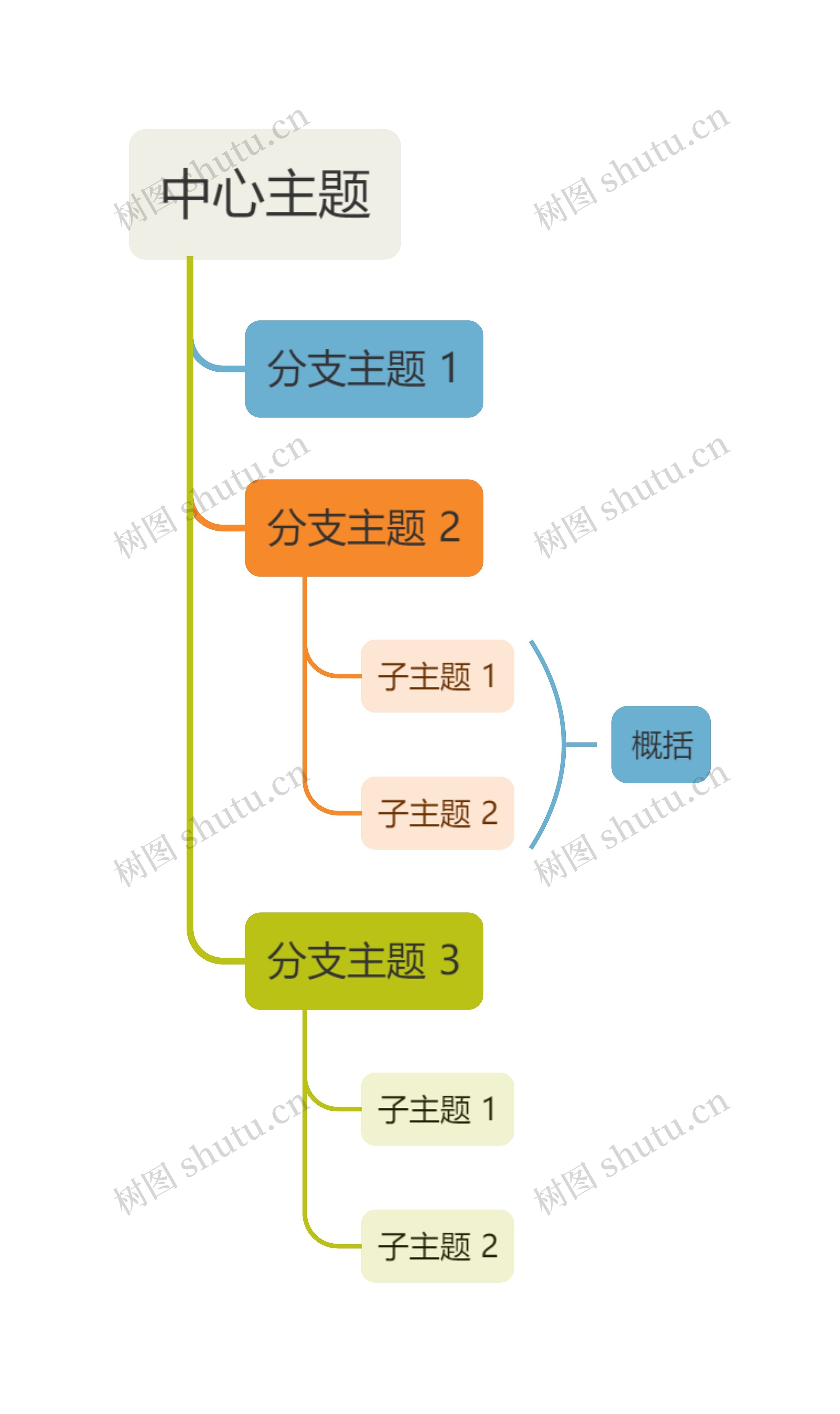 活力清爽彩红色单向树形图主题模板