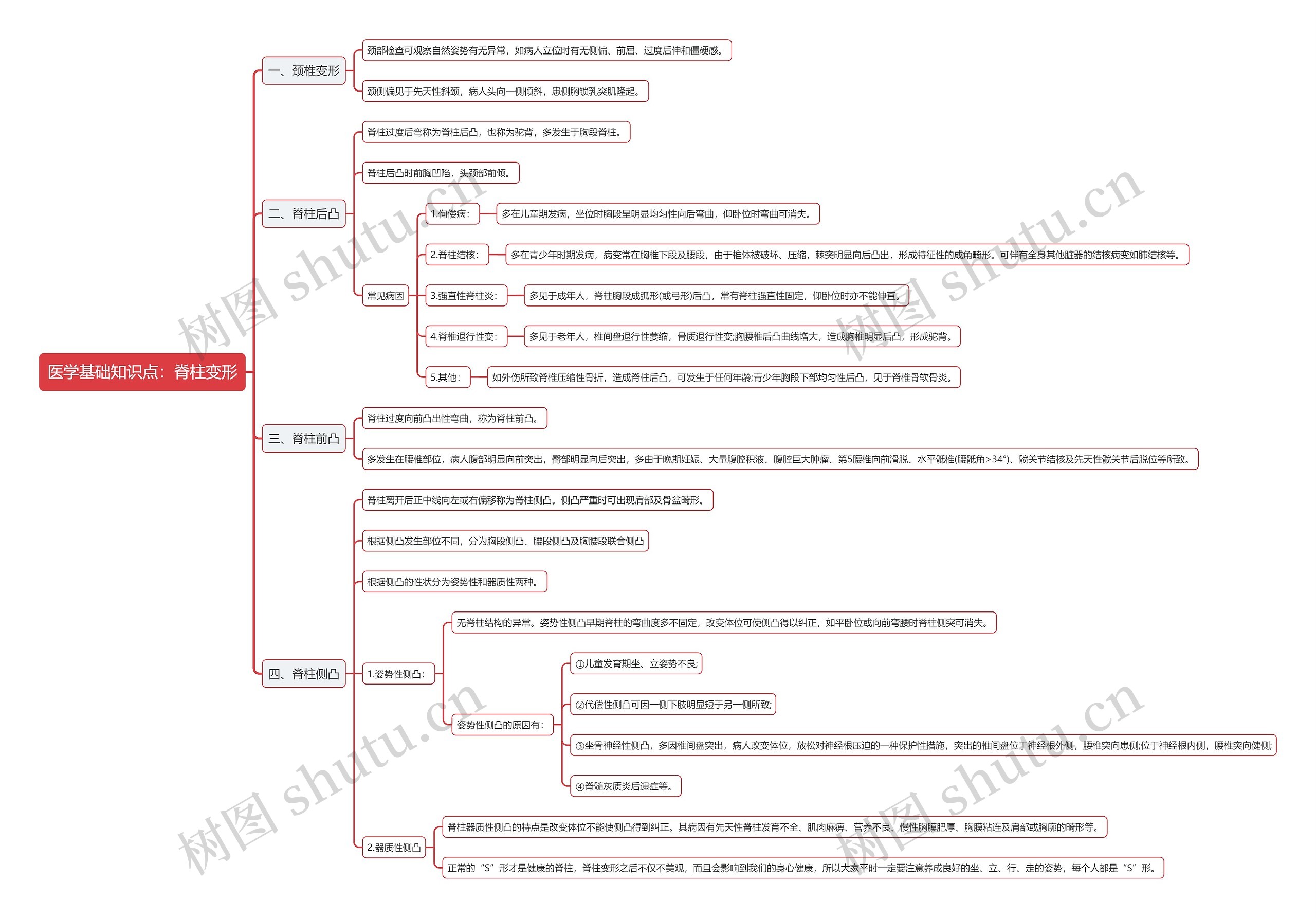 医学基础知识点：脊柱变形思维导图