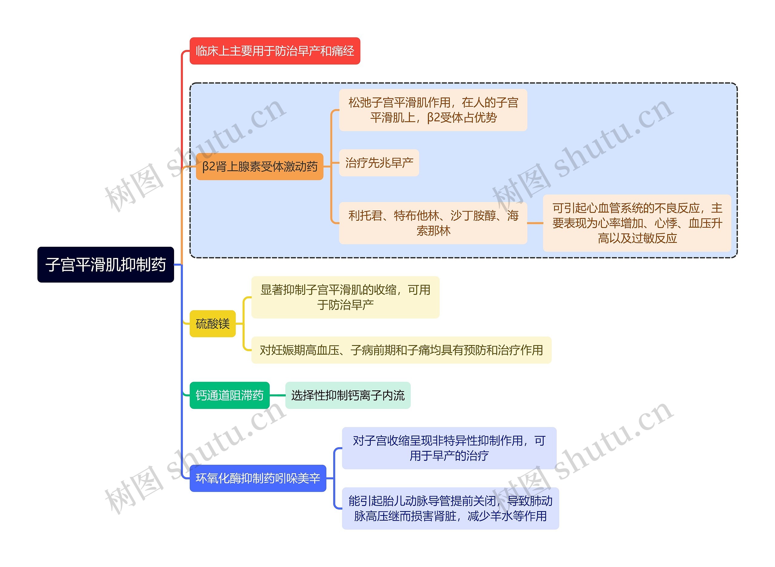 医学知识子宫平滑肌抑制药思维导图