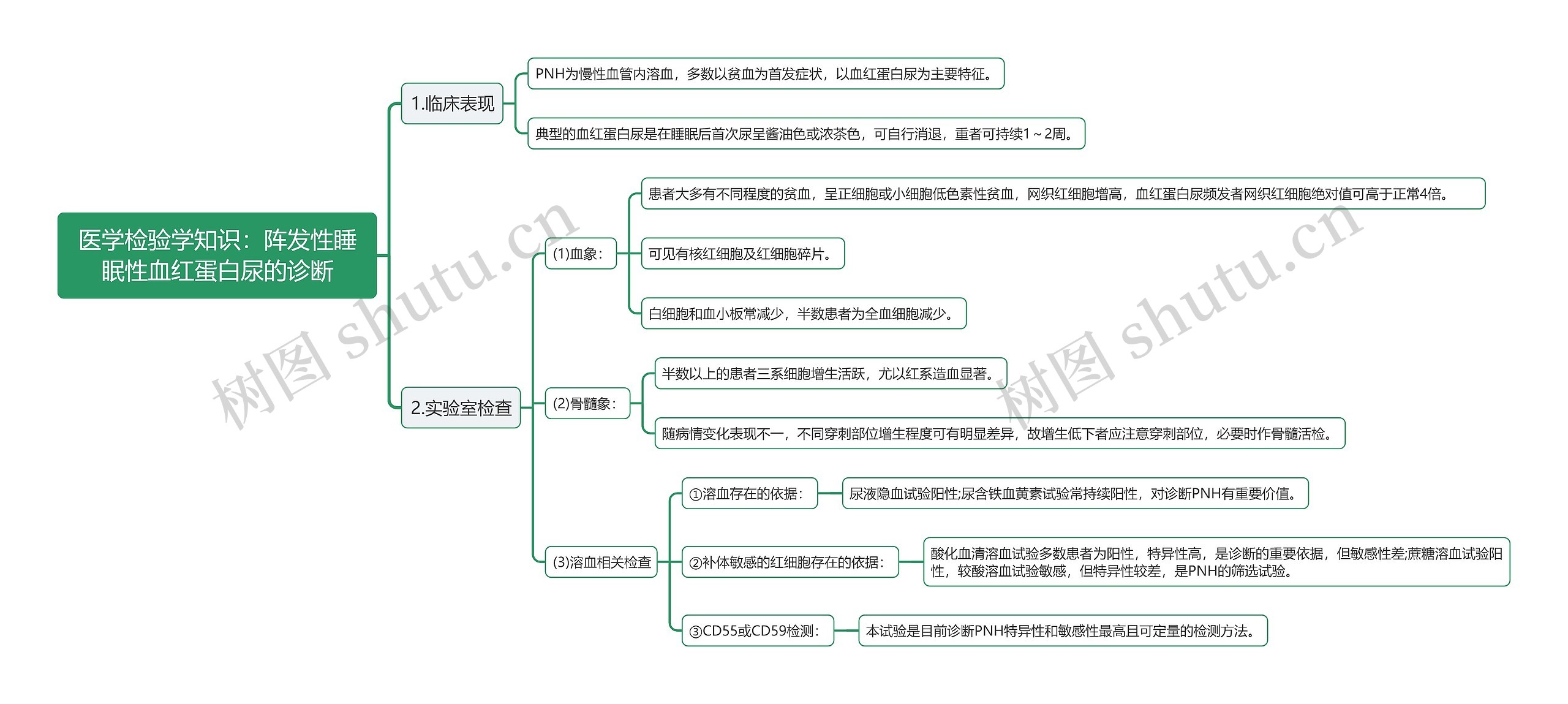 医学检验学知识：阵发性睡眠性血红蛋白尿的诊断思维导图