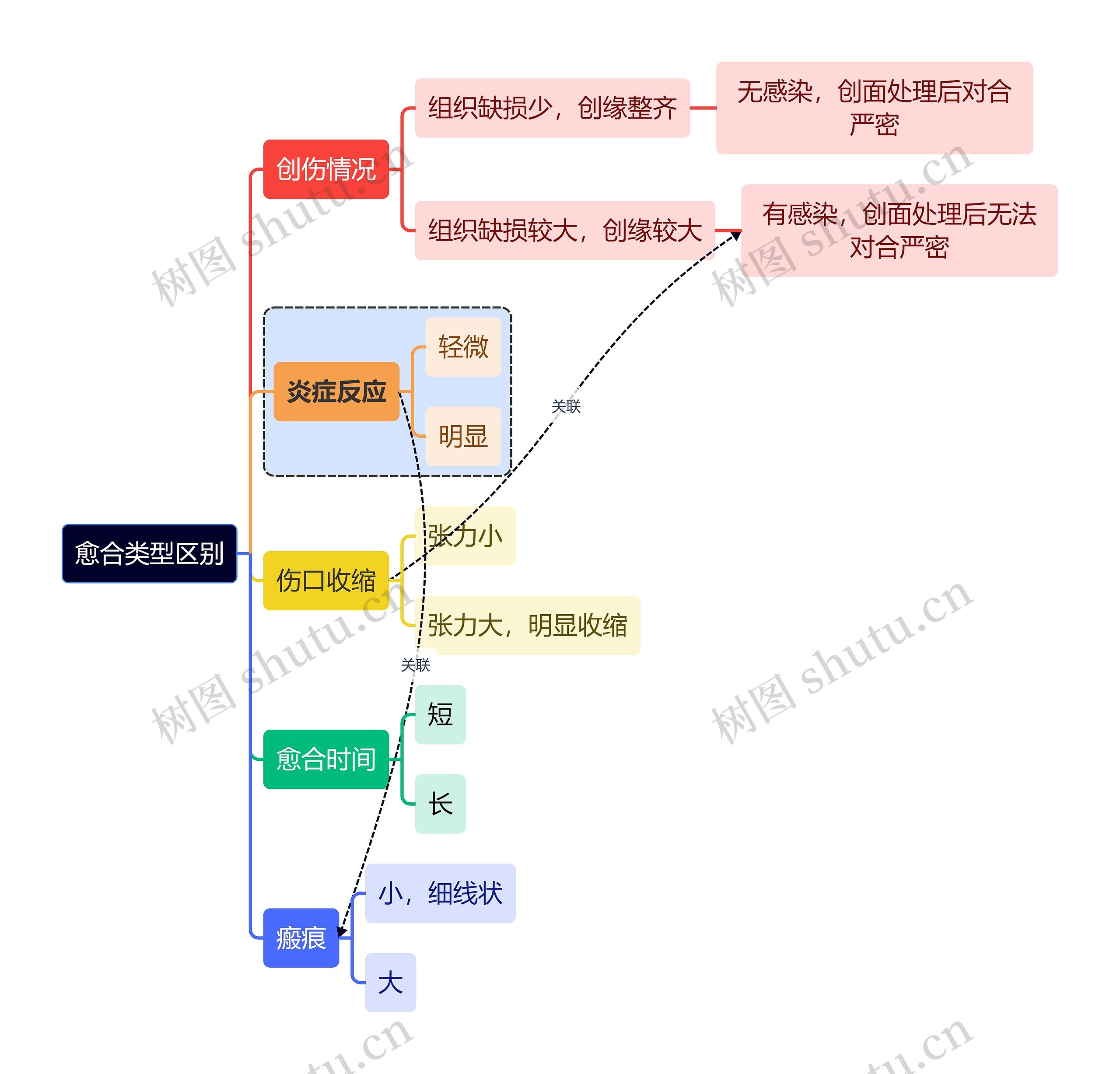 医学知识愈合类型区别思维导图