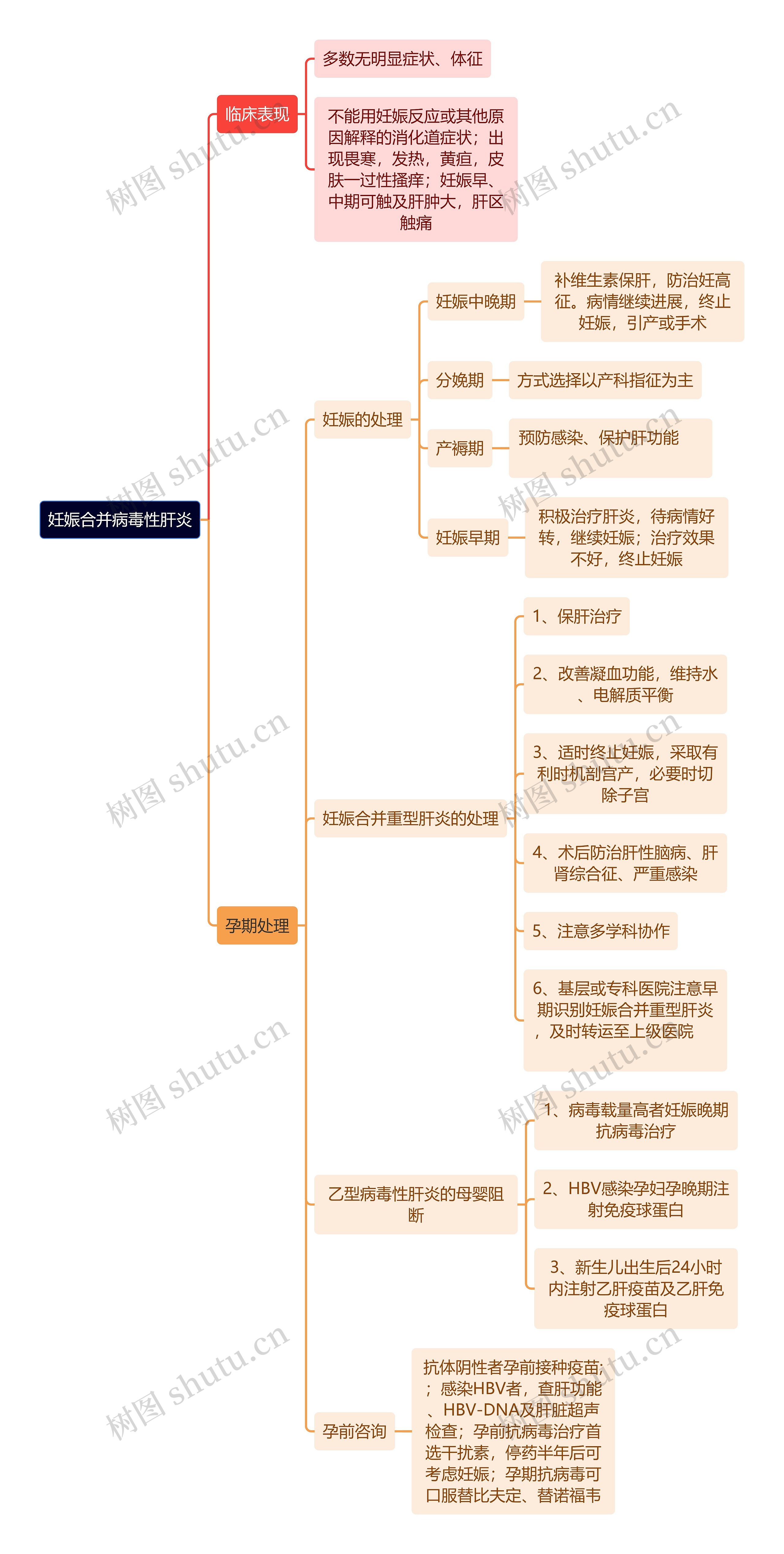 医学知识妊娠合并病毒性肝炎思维导图