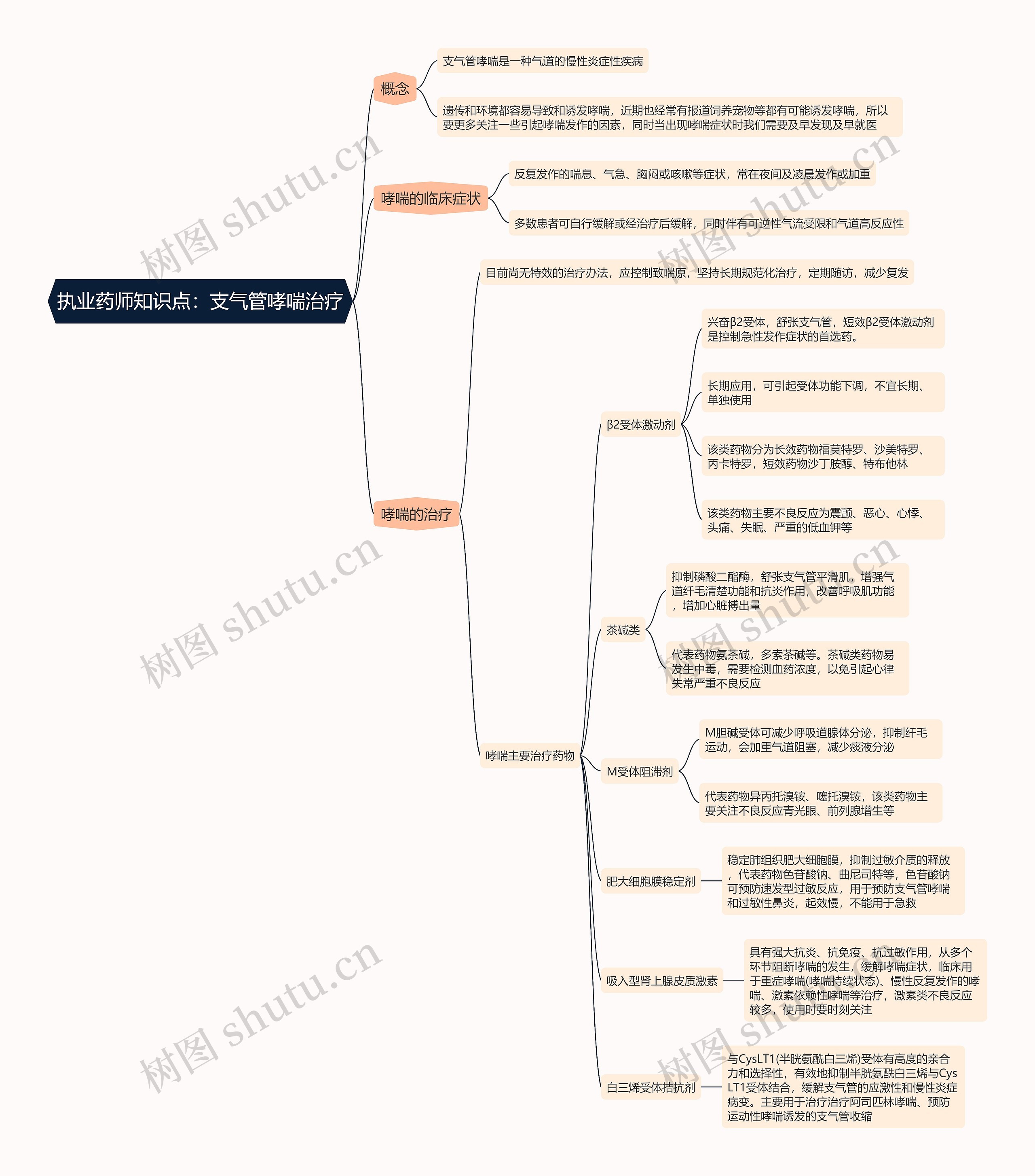 执业药师知识点：支气管哮喘治疗思维导图