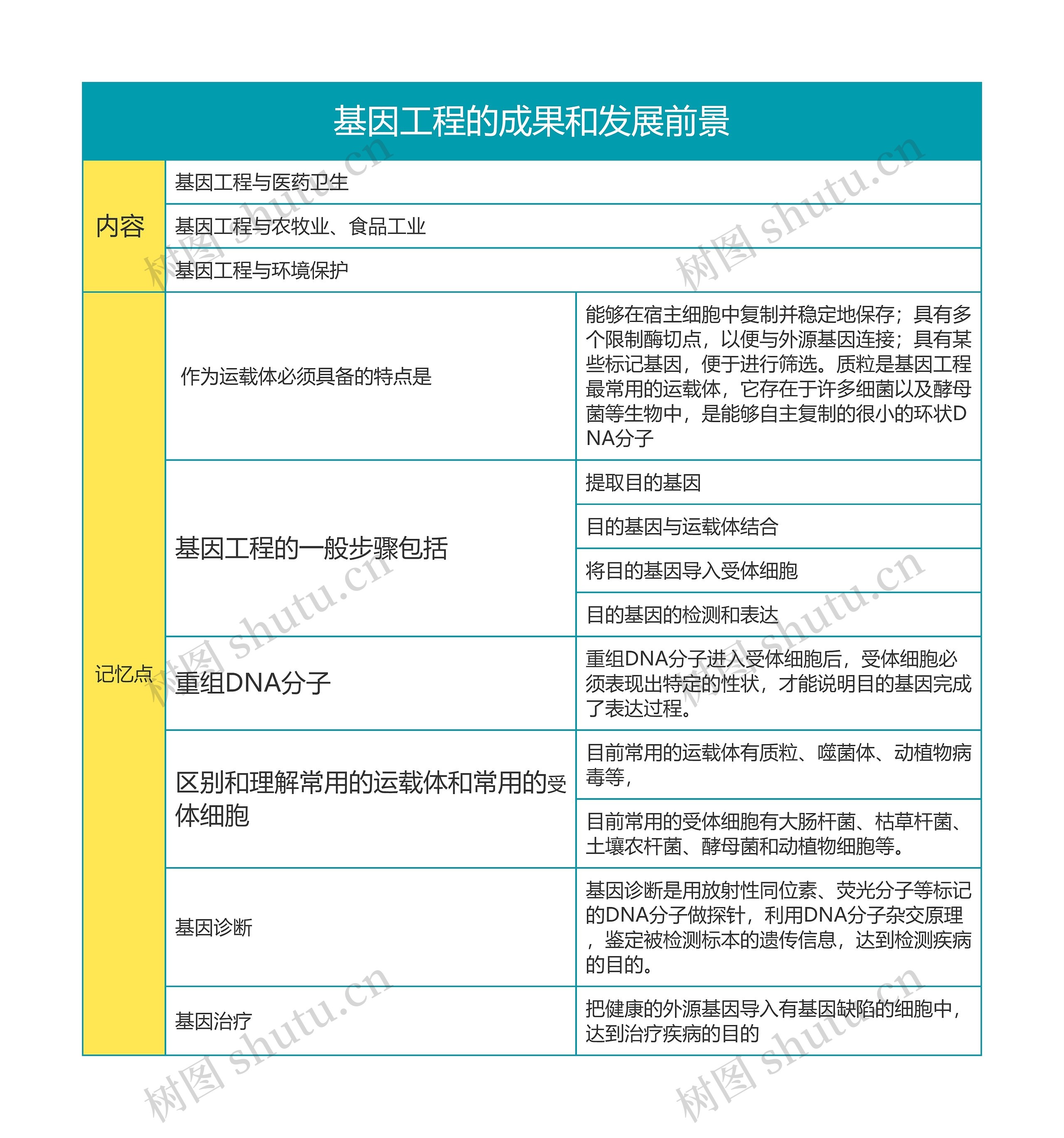 高中生物必修二基因工程的成果和记忆点思维导图