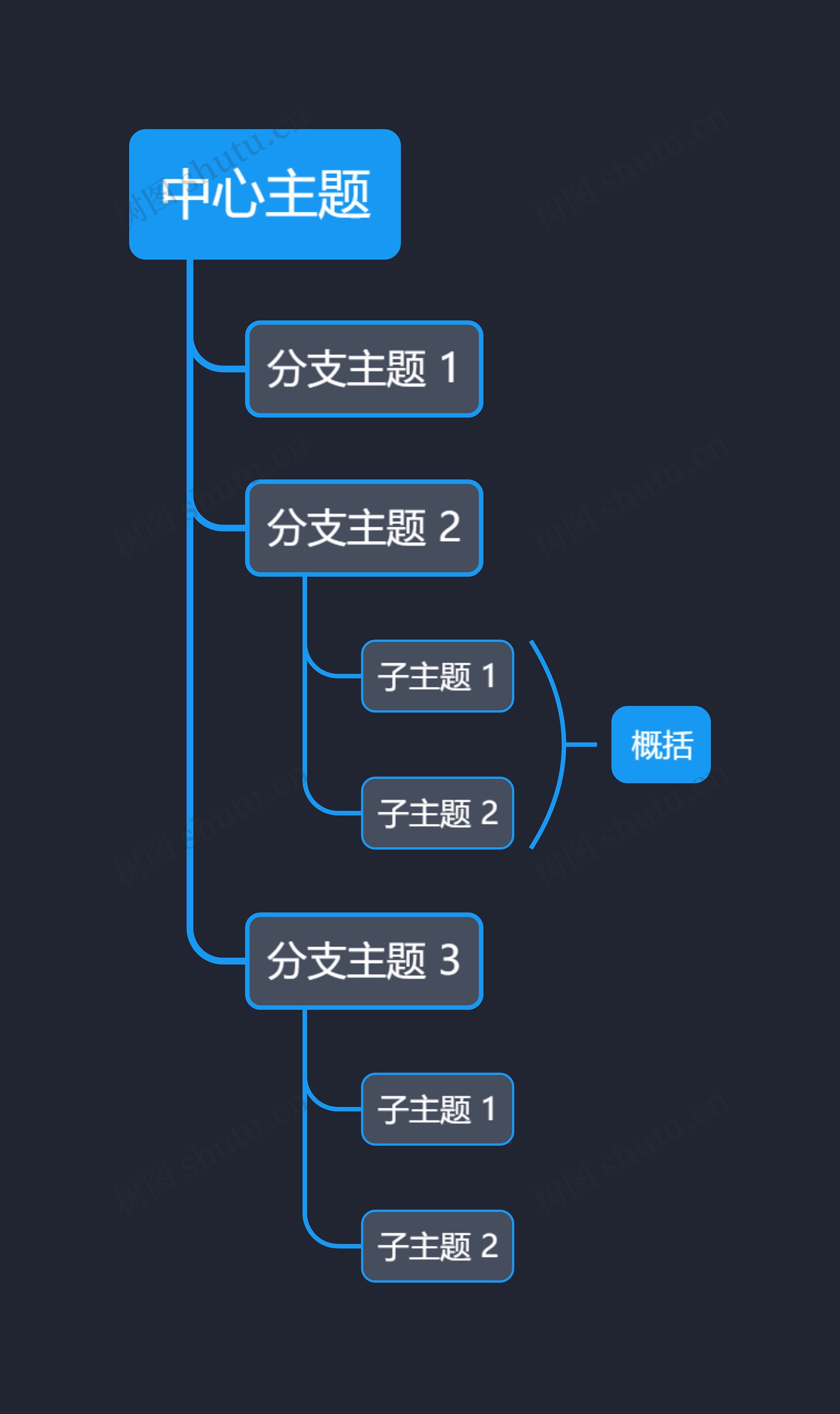 暗夜蓝灰色单向树形图主题模板