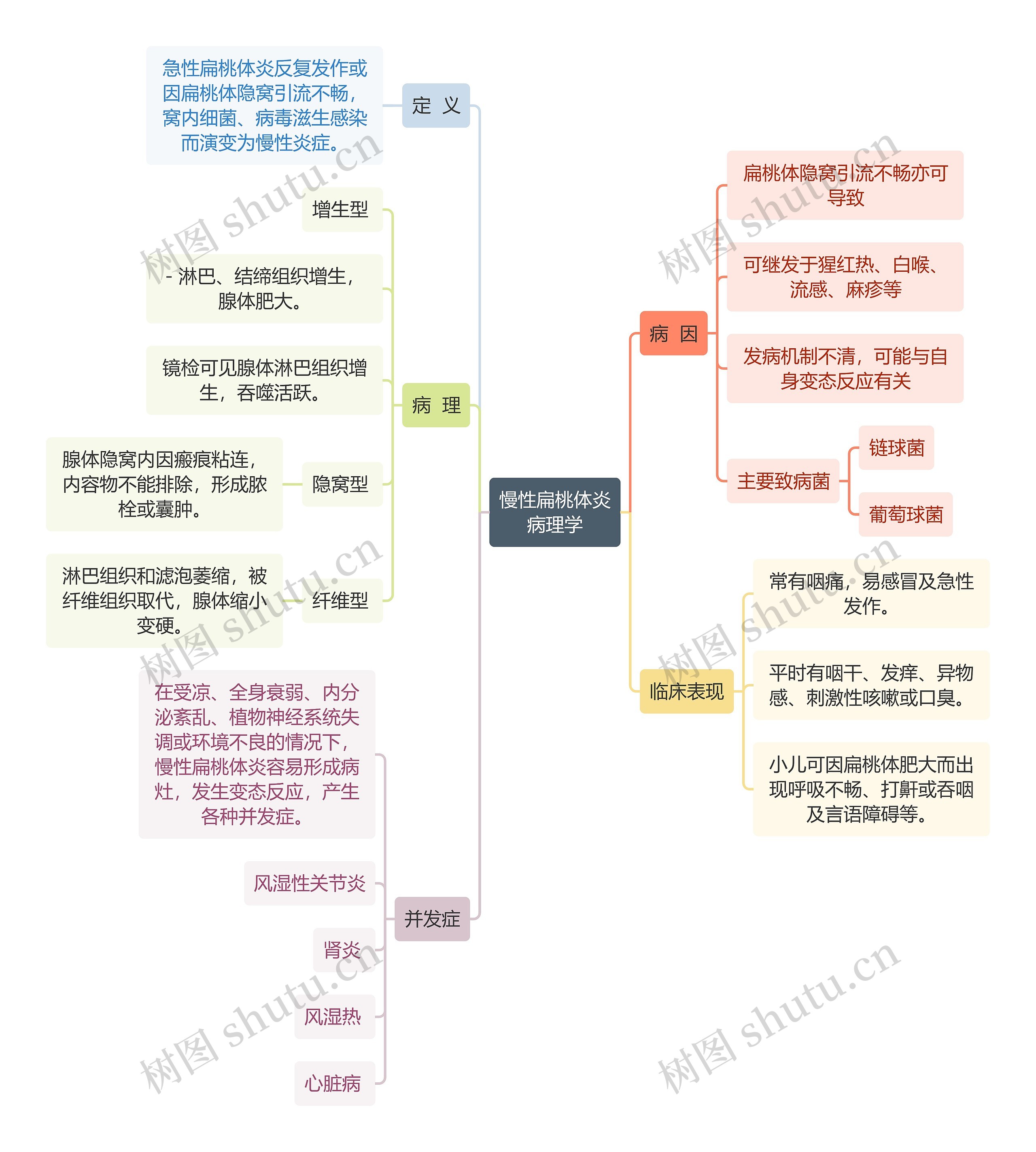 医学知识慢性扁桃体炎病理学思维导图