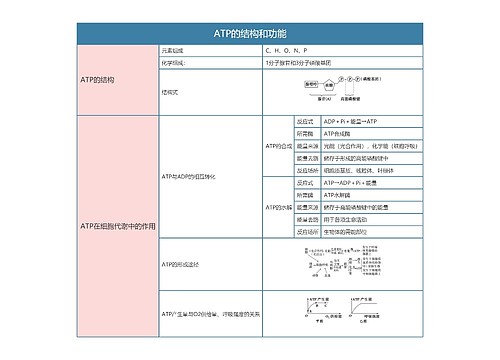 高中生物必修一ATP的结构和功能思维导图