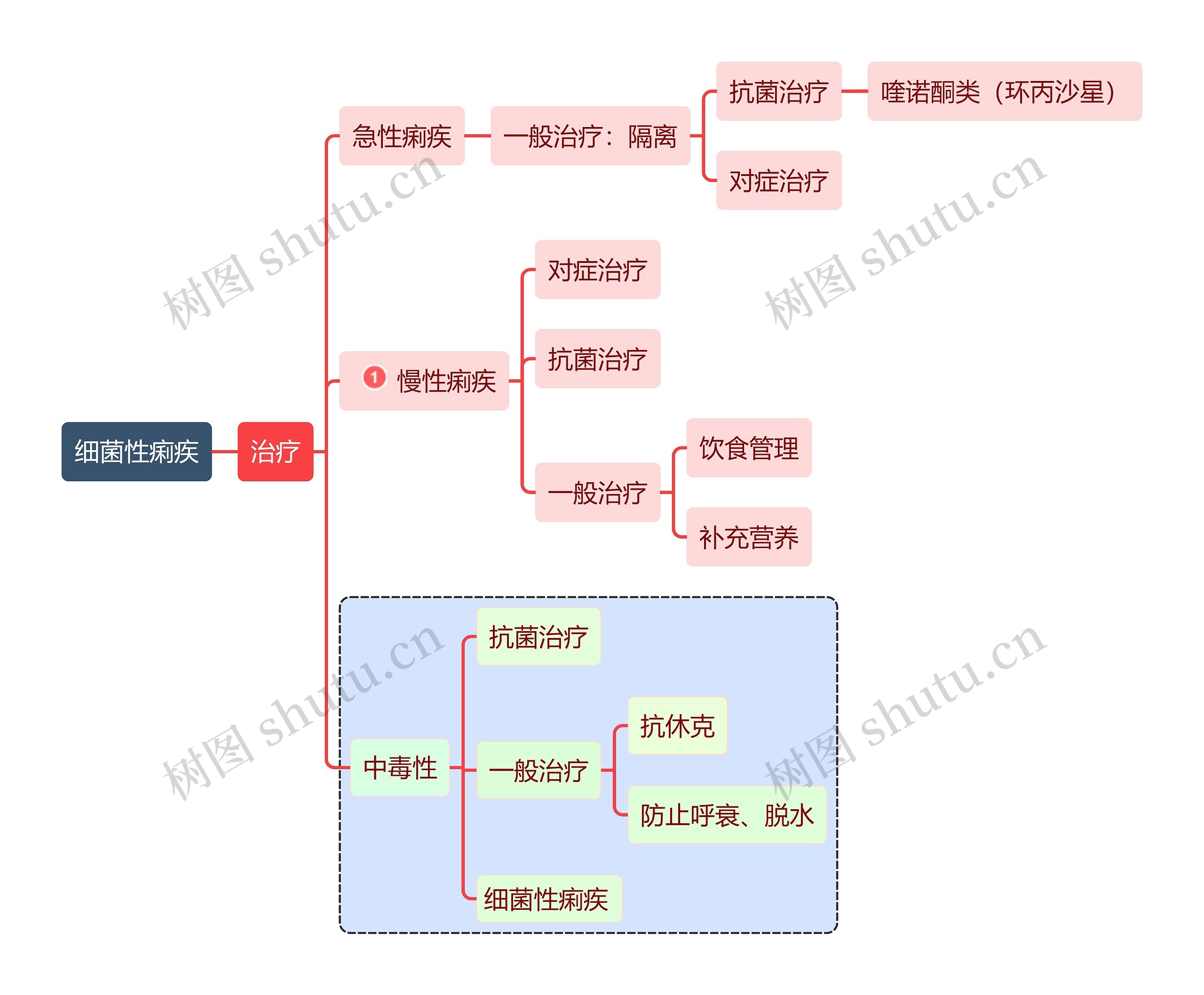 医学知识细菌性痢疾治疗方案思维导图