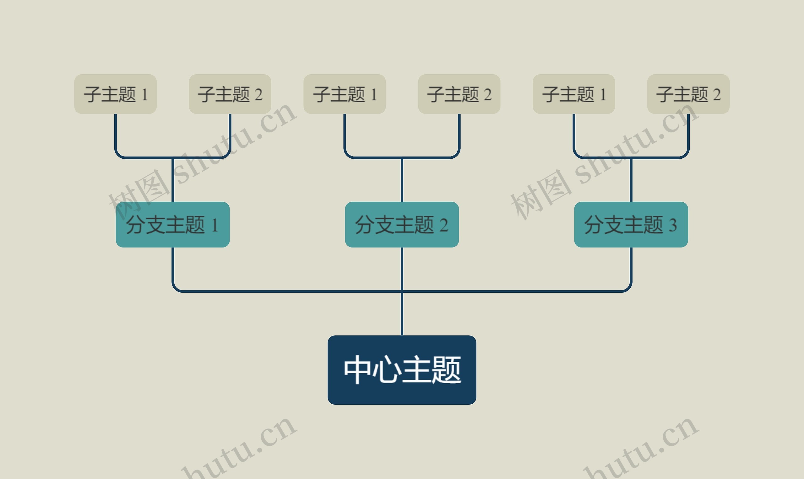 优雅暗绿色向上树形图主题模板