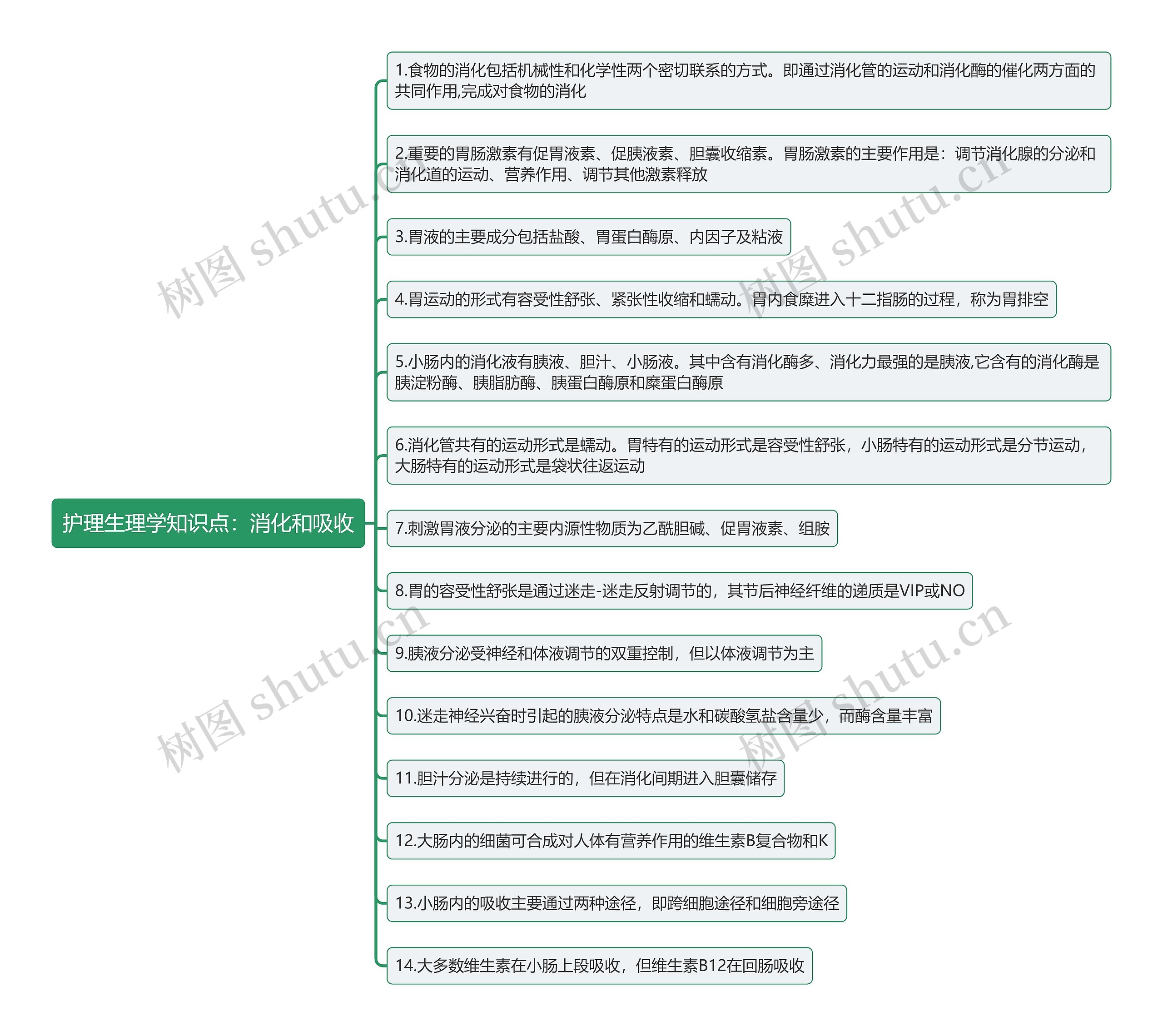 护理生理学知识点：消化和吸收思维导图