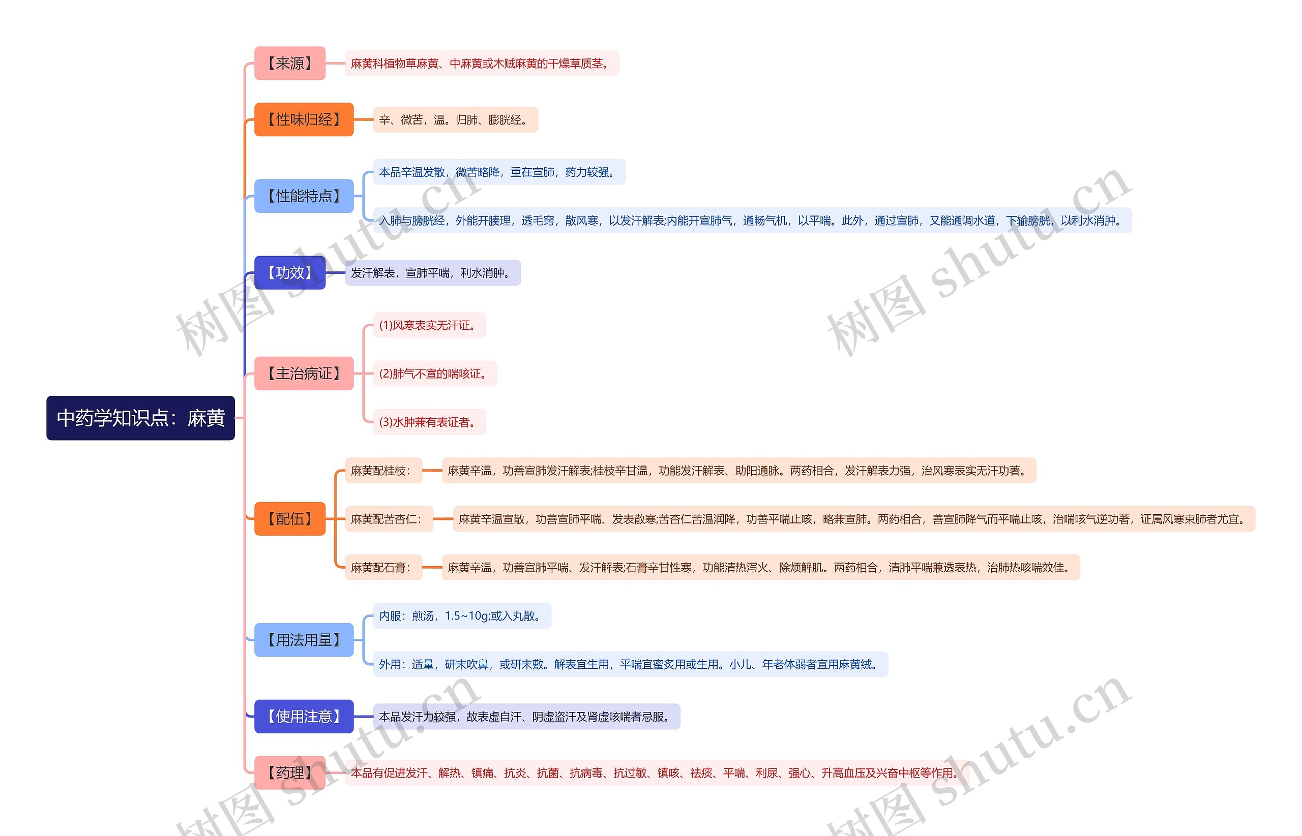 中药学知识点：麻黄思维导图