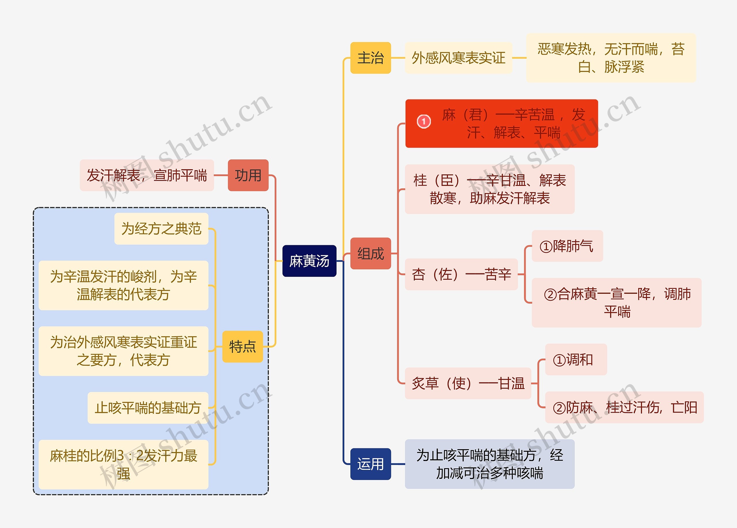 医学知识麻黄汤思维导图