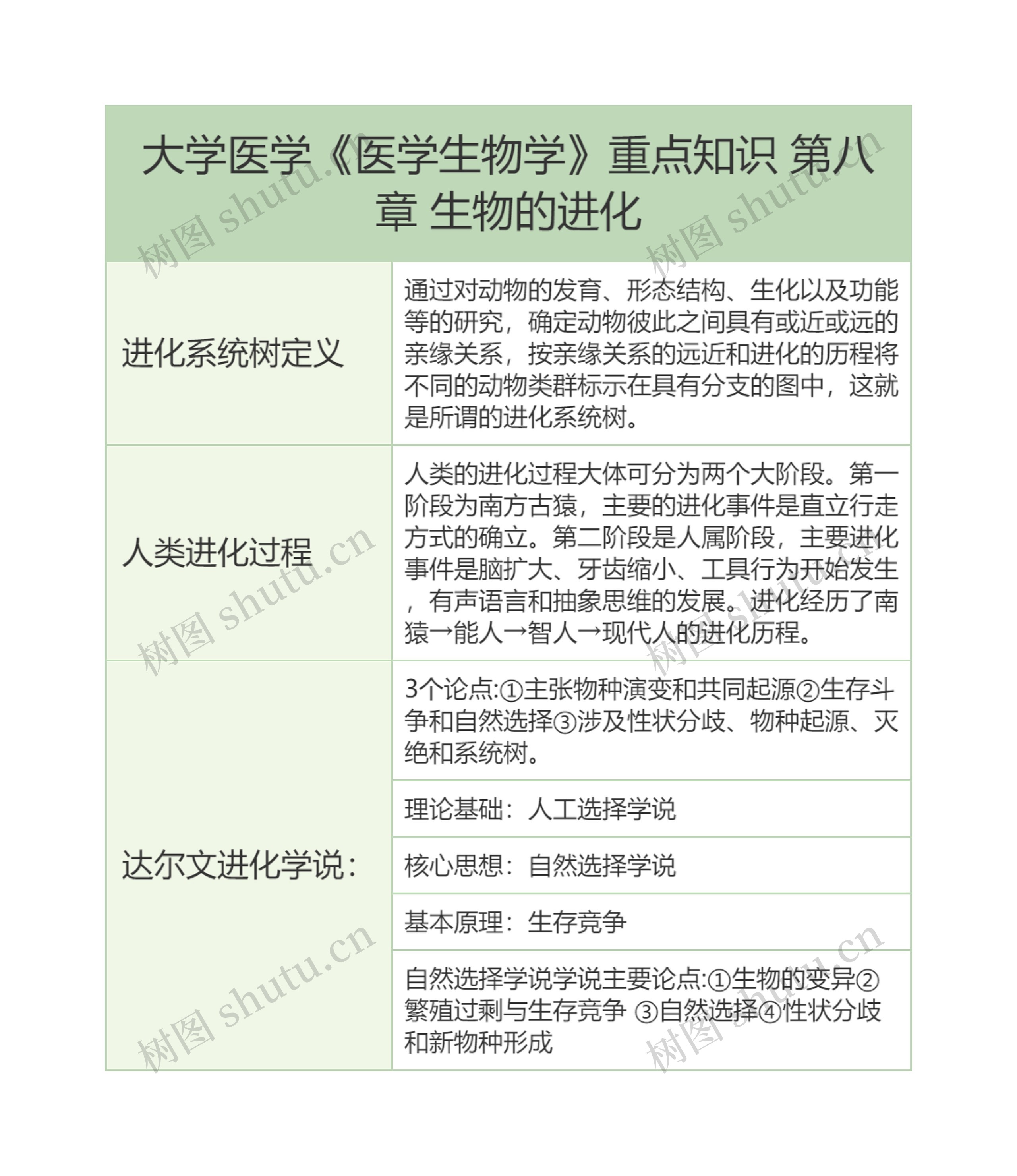 大学医学《医学生物学》重点知识 第八章 生物的进化思维导图