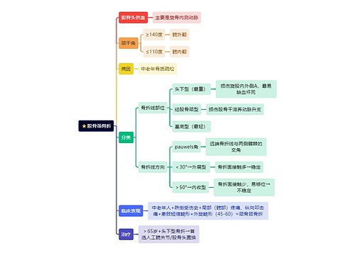 骨学知识股骨颈骨折思维导图