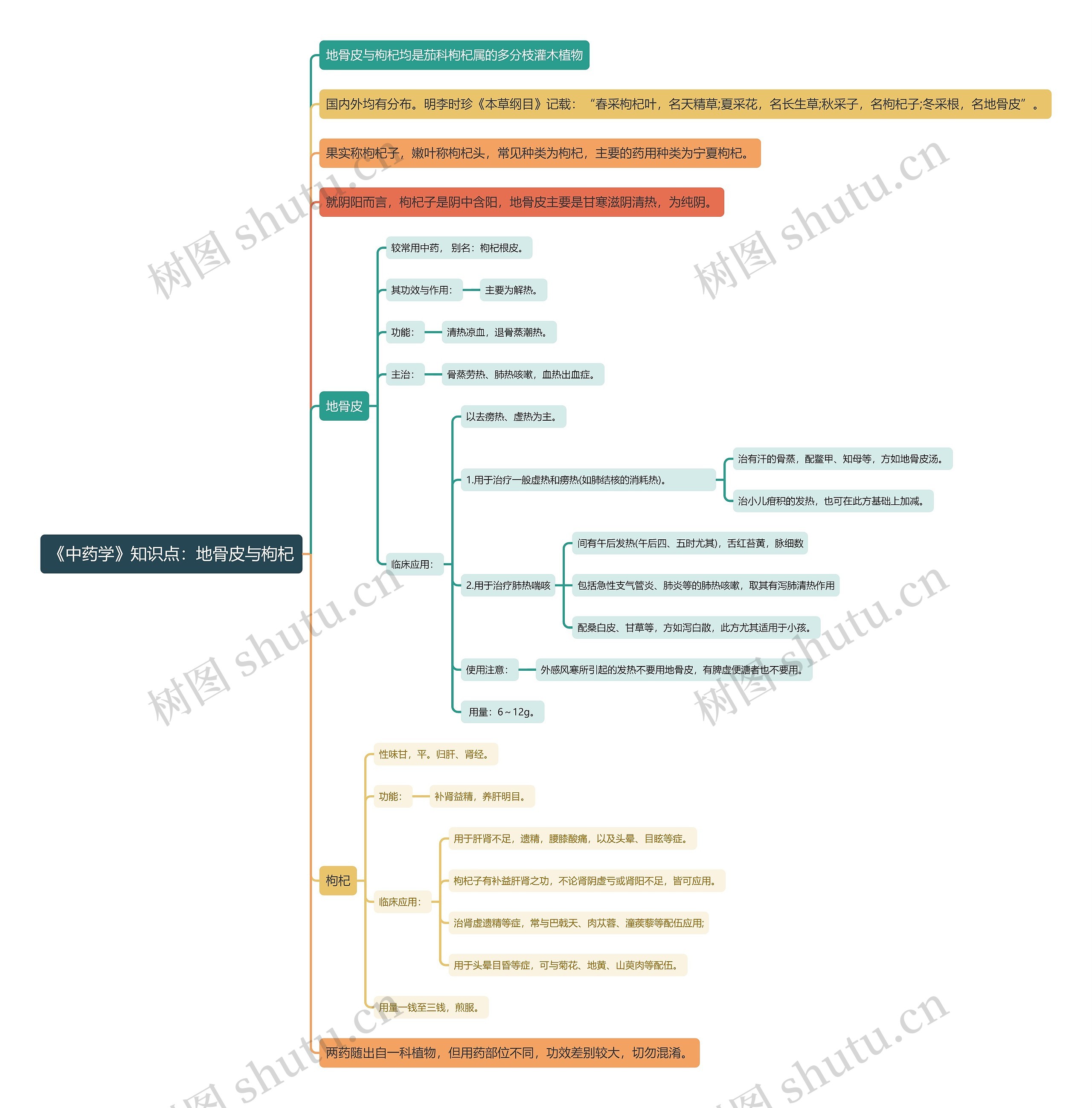 《中药学》知识点：地骨皮与枸杞思维导图