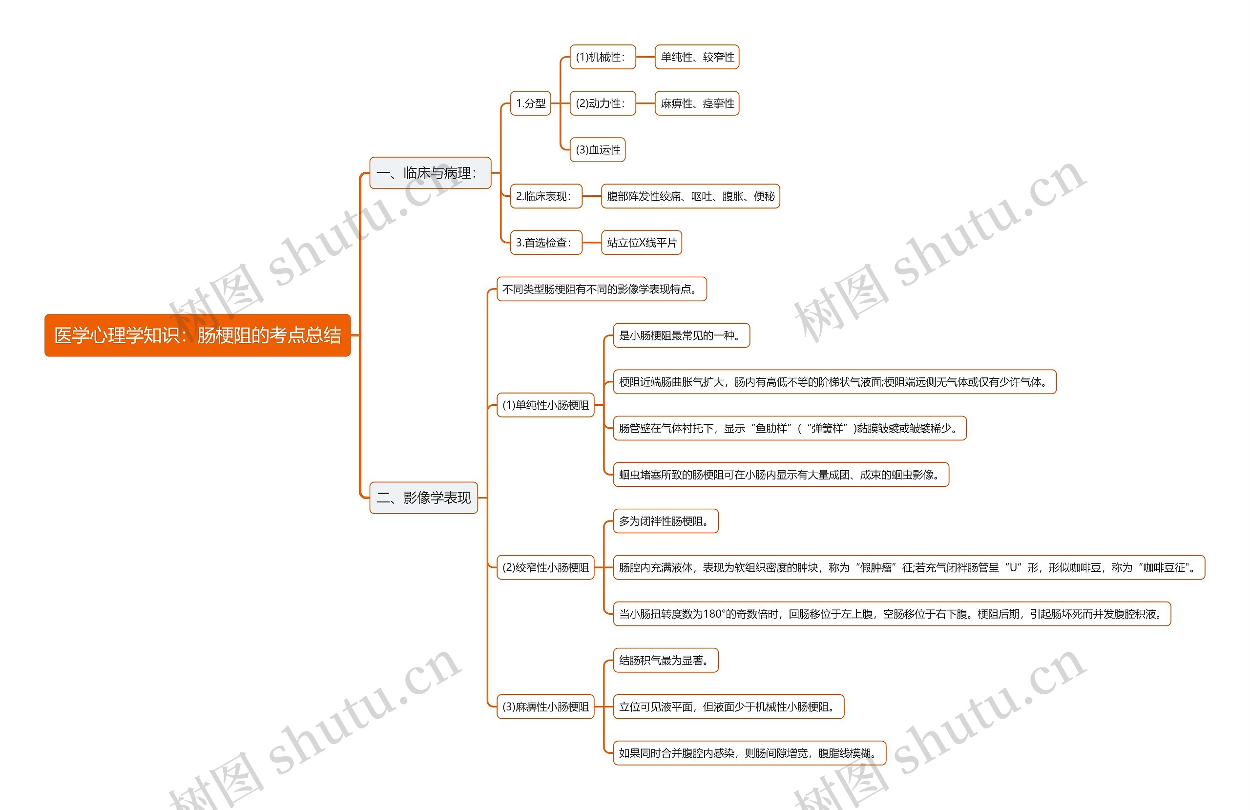 医学心理学知识：肠梗阻的考点总结思维导图