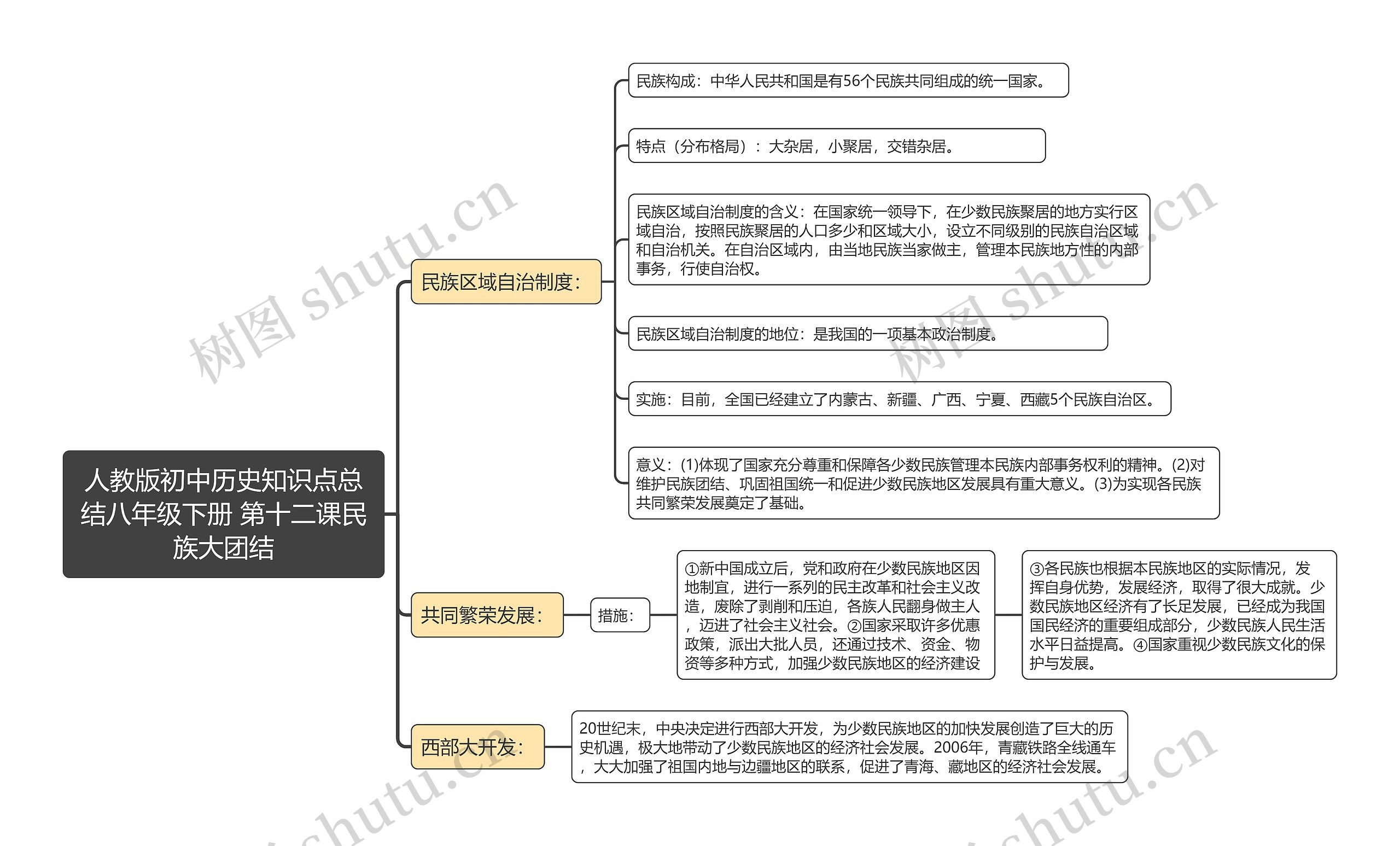 人教版初中历史知识点总结八年级下册 第十二课民族大团结思维导图