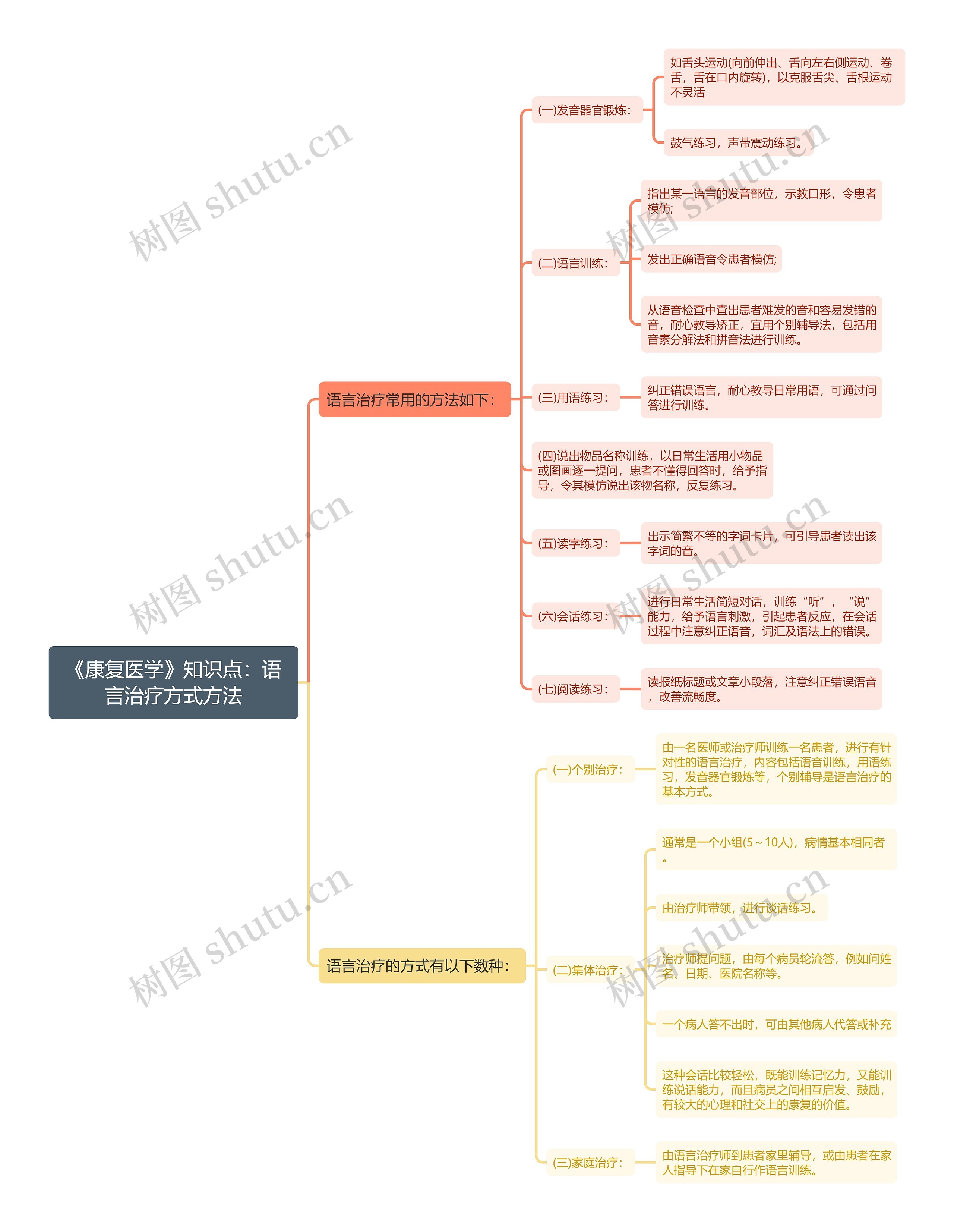 《康复医学》知识点：语言治疗方式方法思维导图