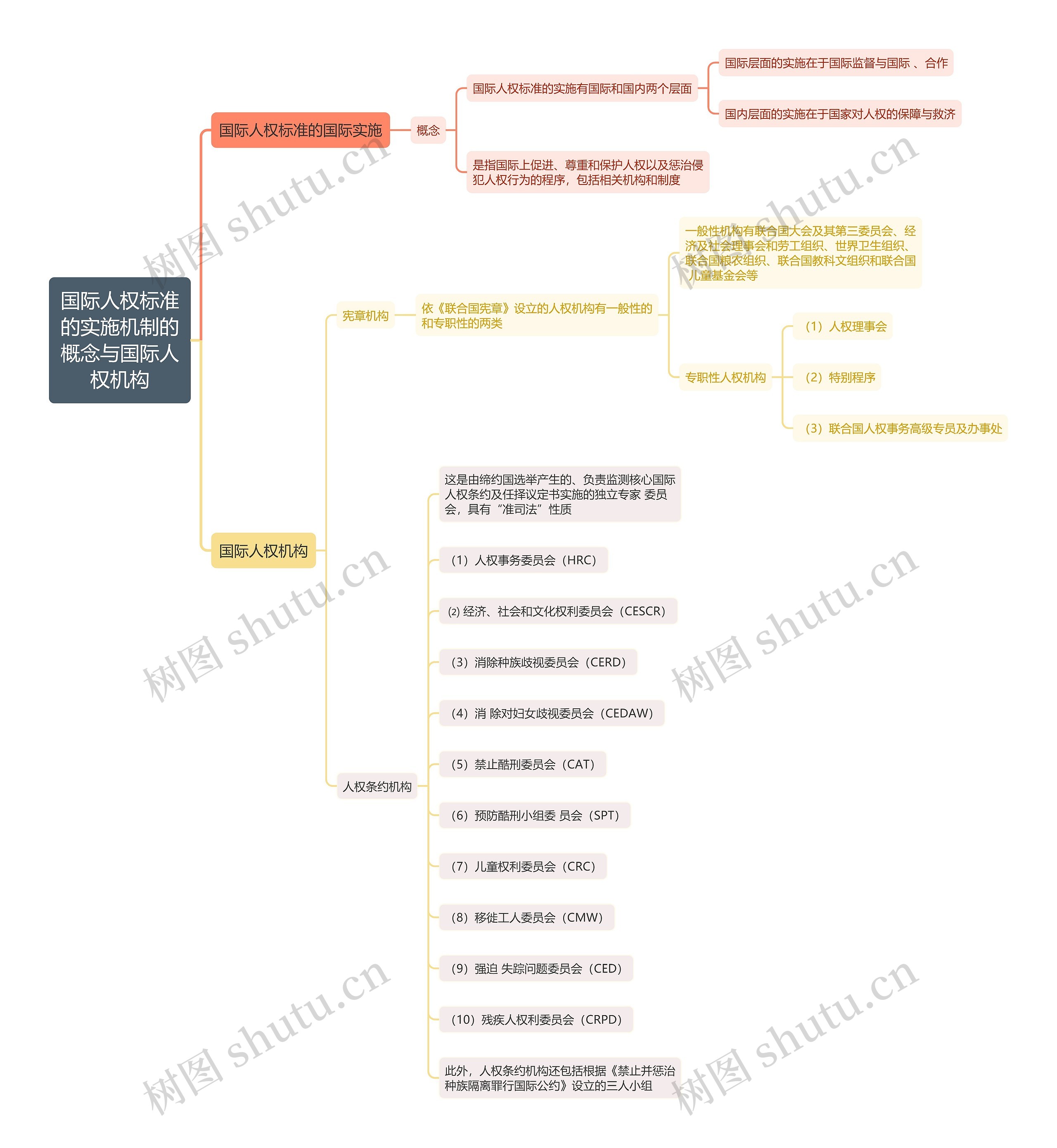 国际法知识国际人权标准的实施机制的概念与国际人权机构思维导图