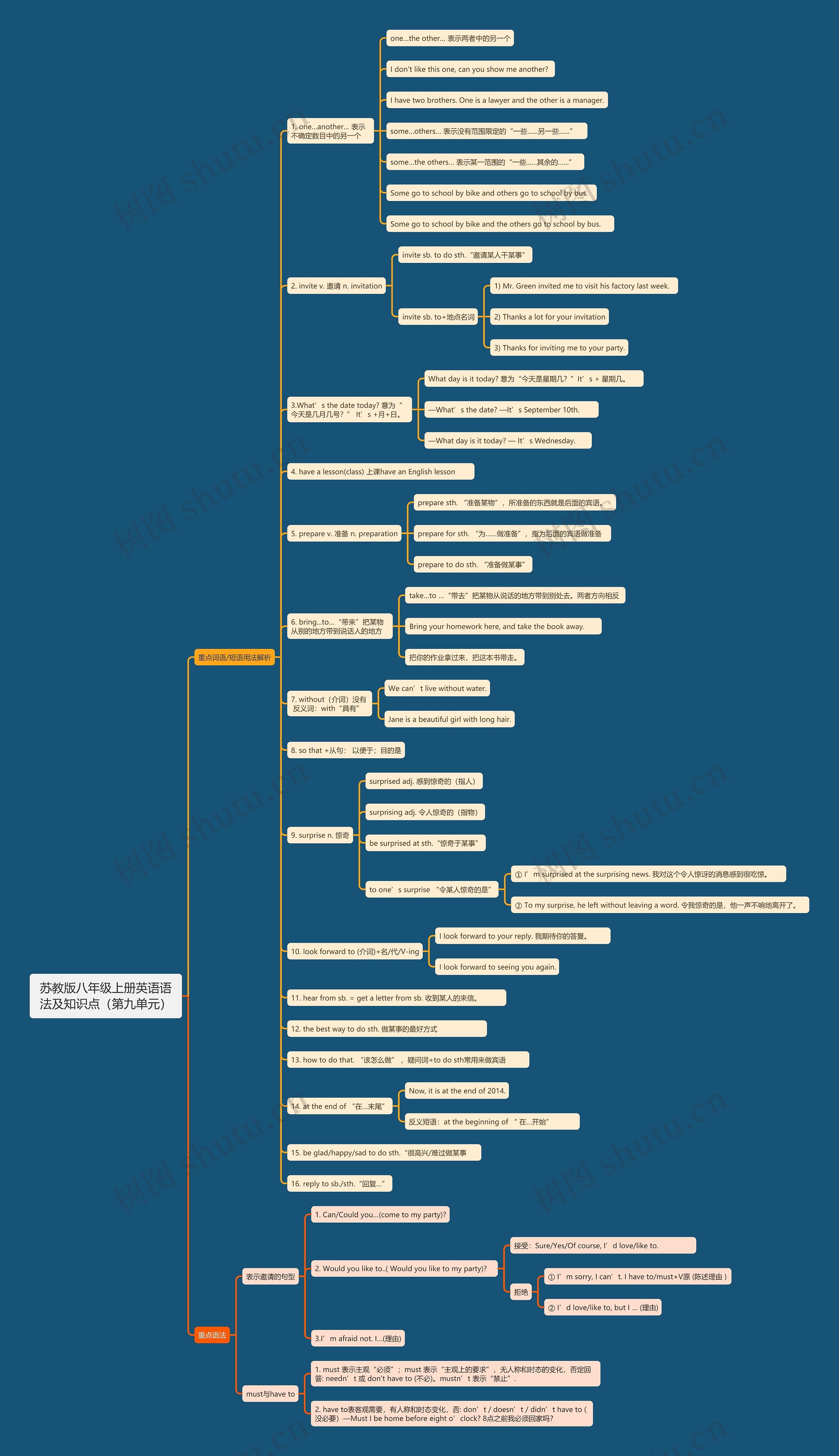 苏教版八年级上册英语语法及知识点（第九单元）思维导图
