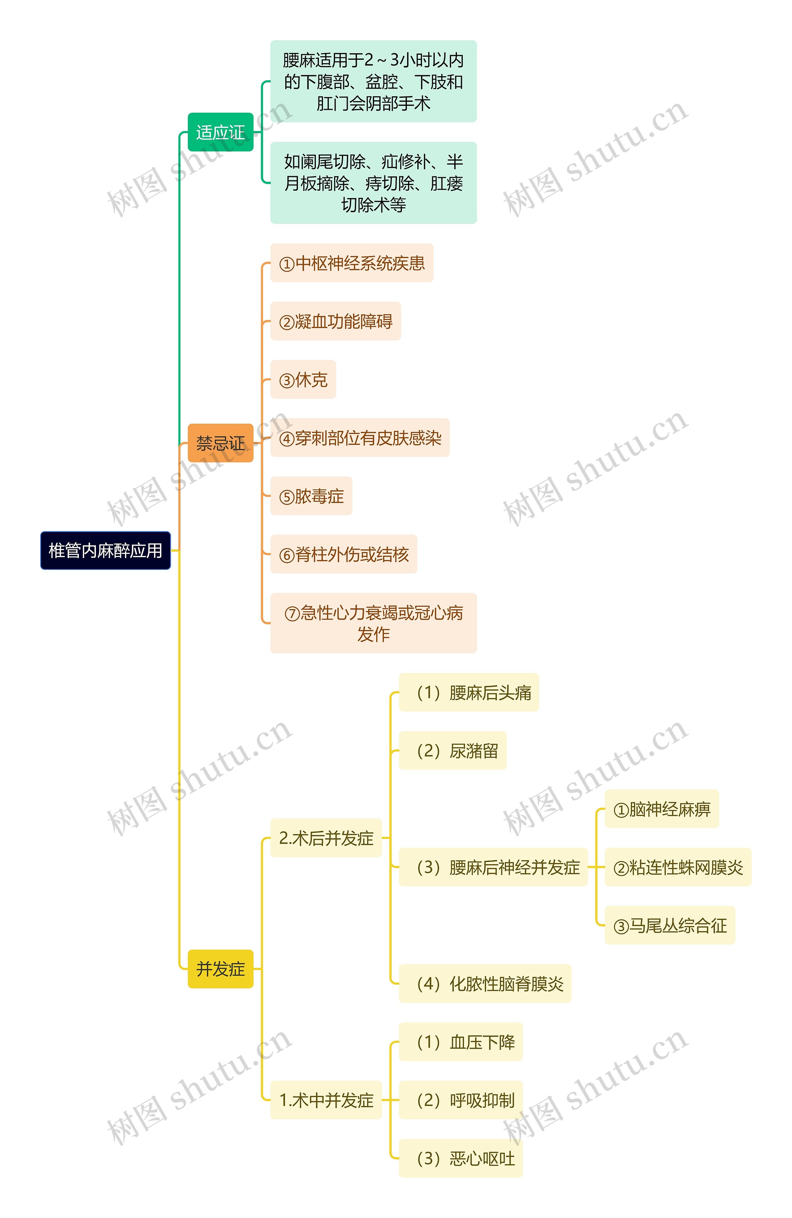 医学知识椎管内麻醉应用思维导图