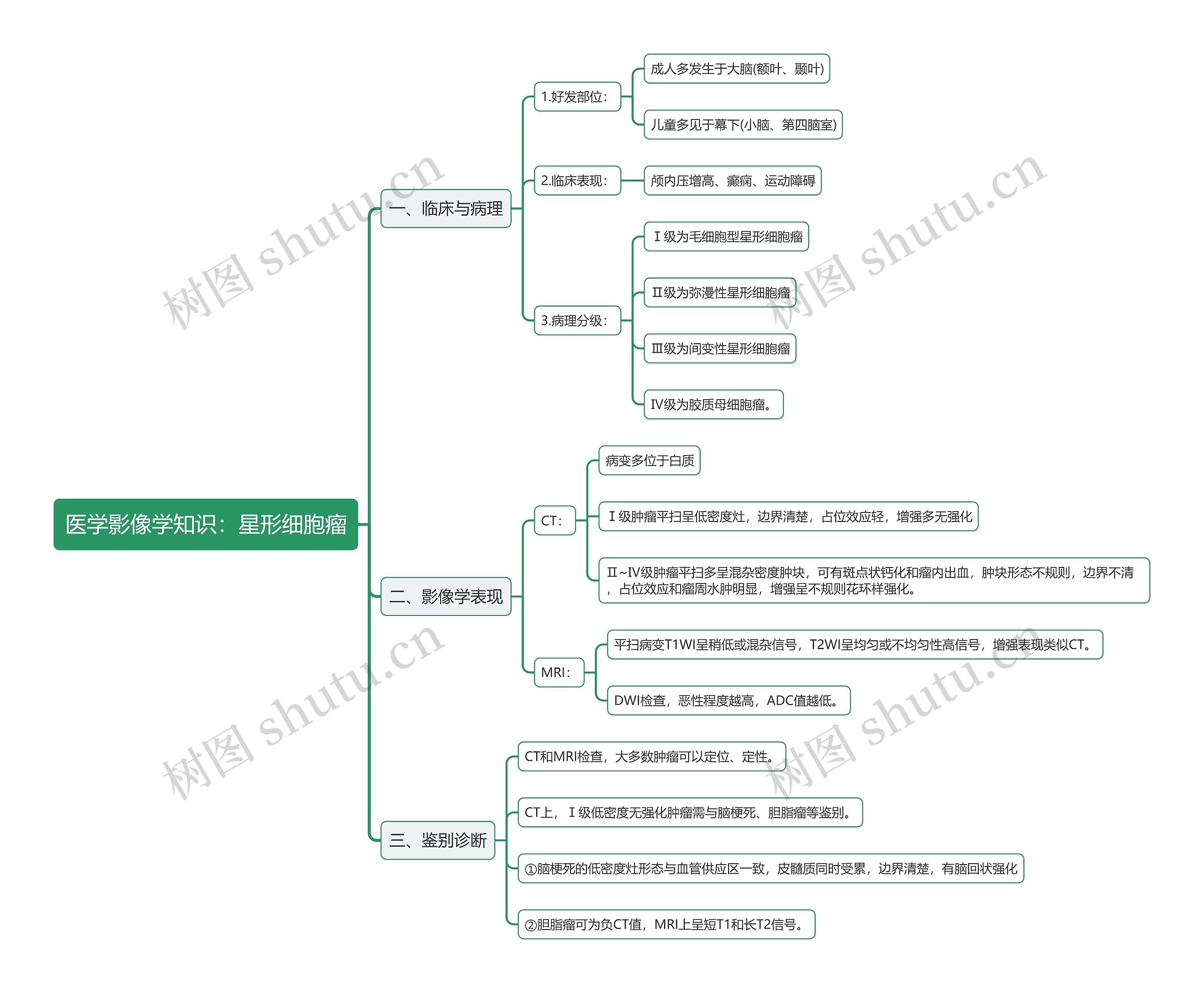 医学影像学知识：星形细胞瘤思维导图