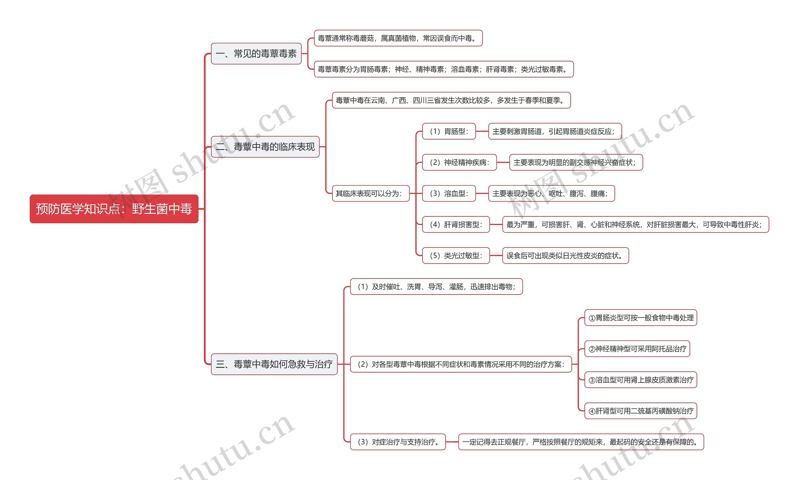 预防医学知识点：野生菌中毒思维导图