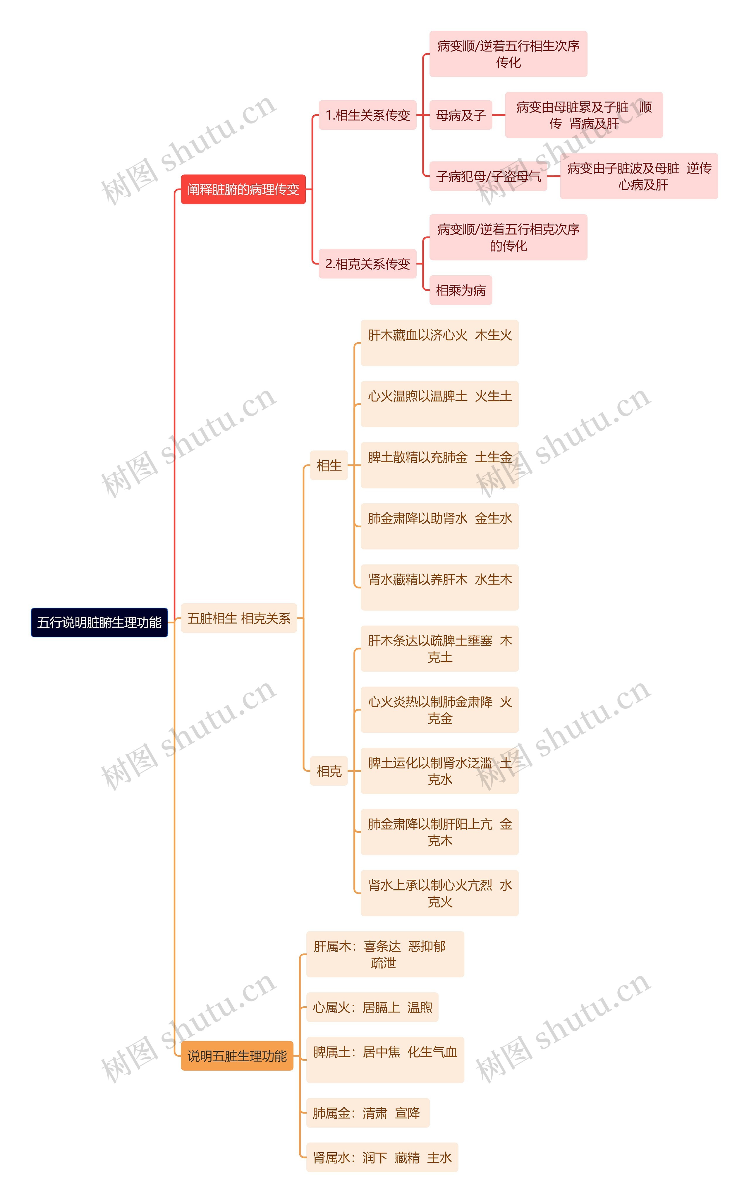 中医知识五行说明脏腑生理功能思维导图