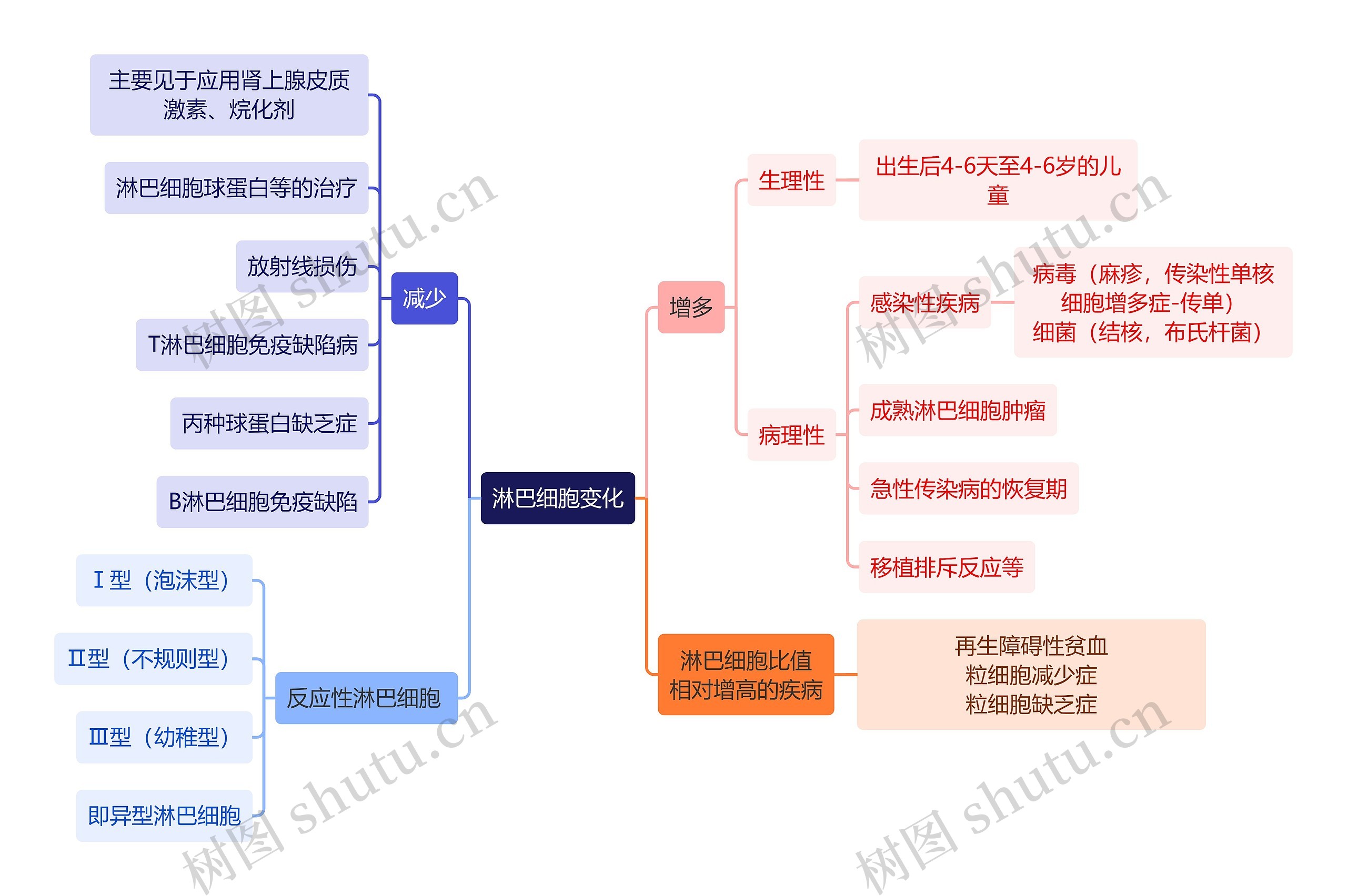 医学知识淋巴细胞变化思维导图