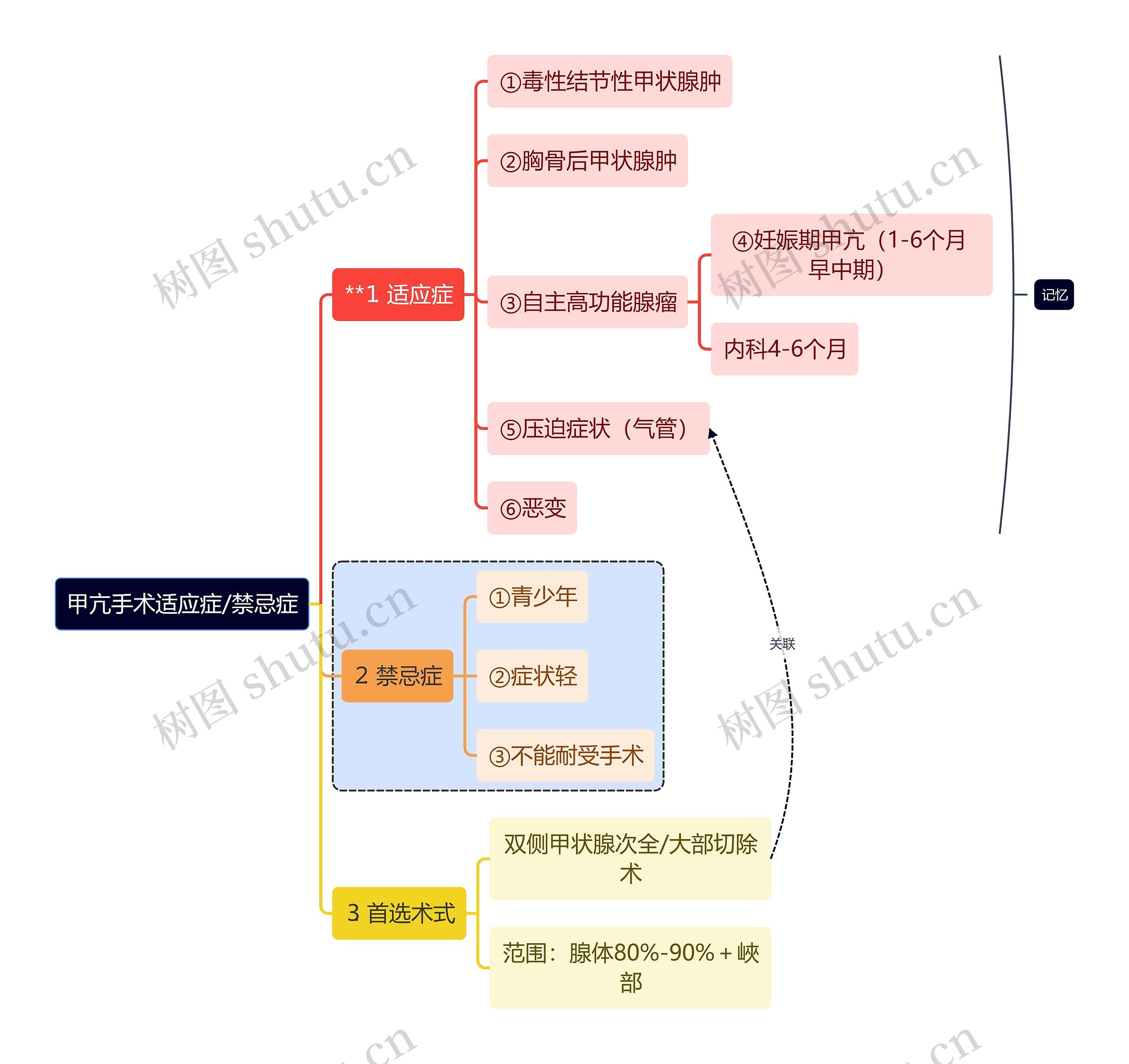 医学知识甲亢手术适应症/禁忌症思维导图