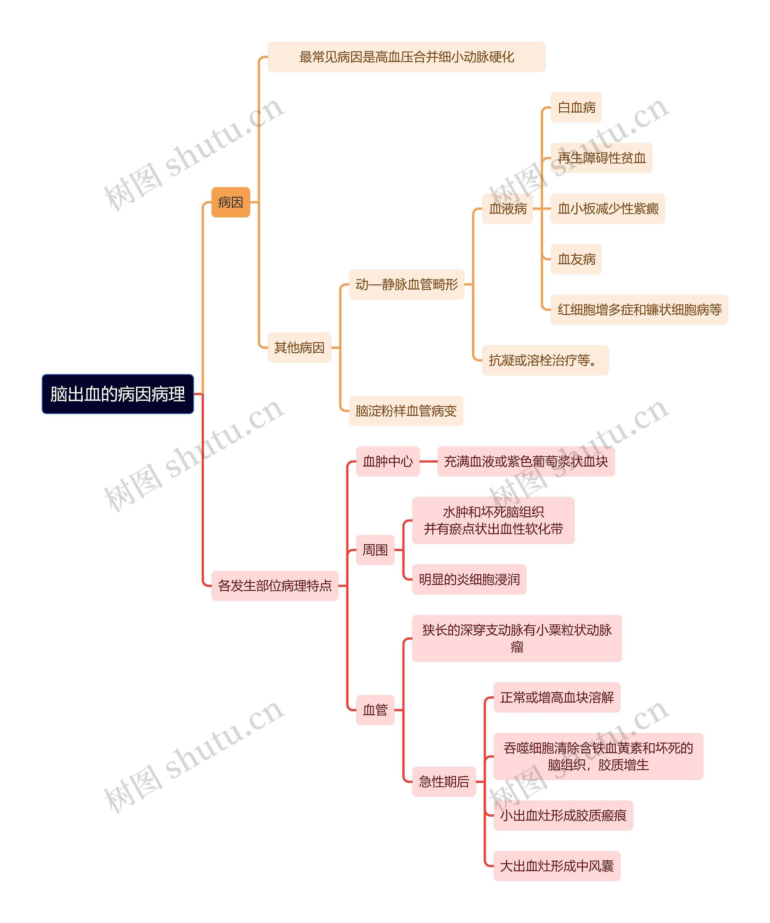 医学知识脑出血的病因病理思维导图