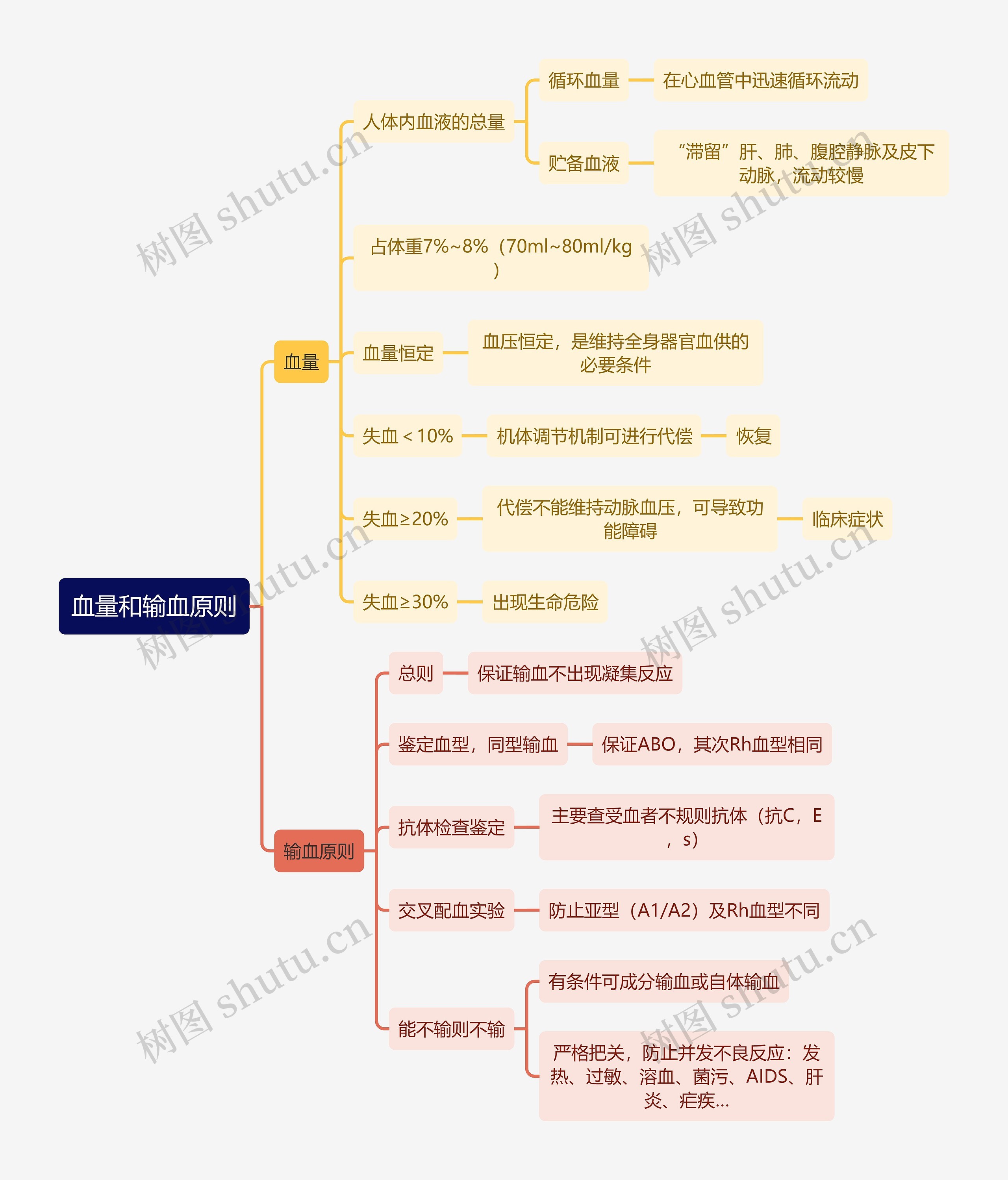 医学知识血量和输血原则思维导图