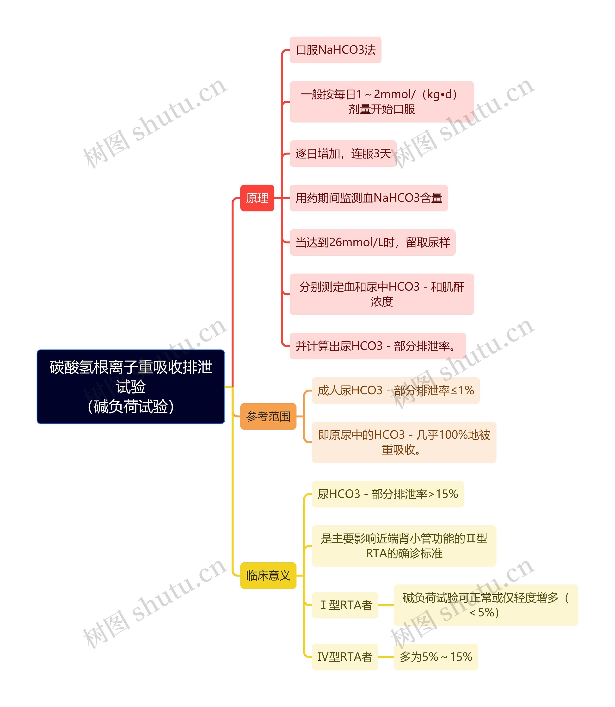 医学知识碳酸氢根离子重吸收排泄试验（碱负荷试验）思维导图