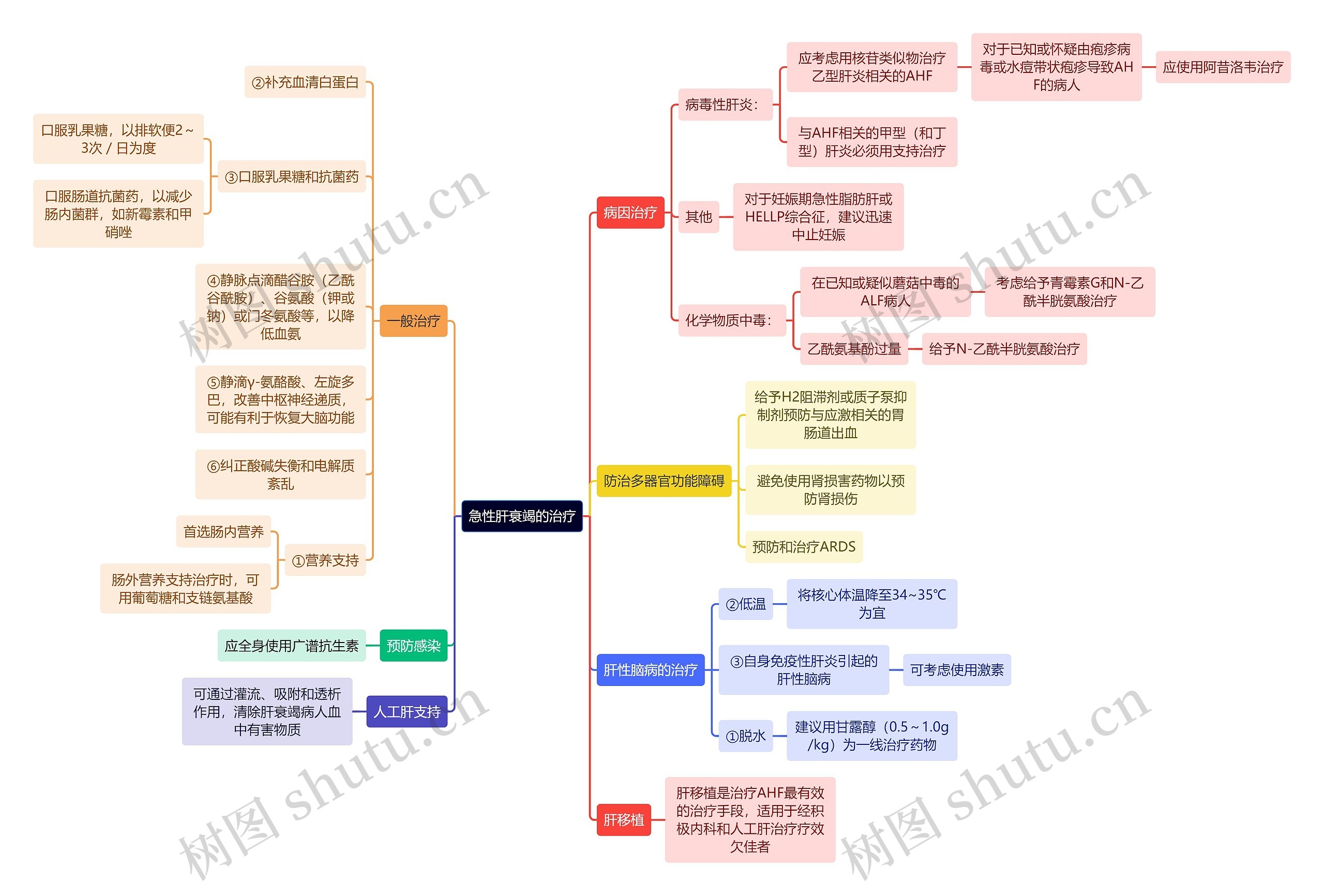 医学知识急性肝衰竭的治疗思维导图