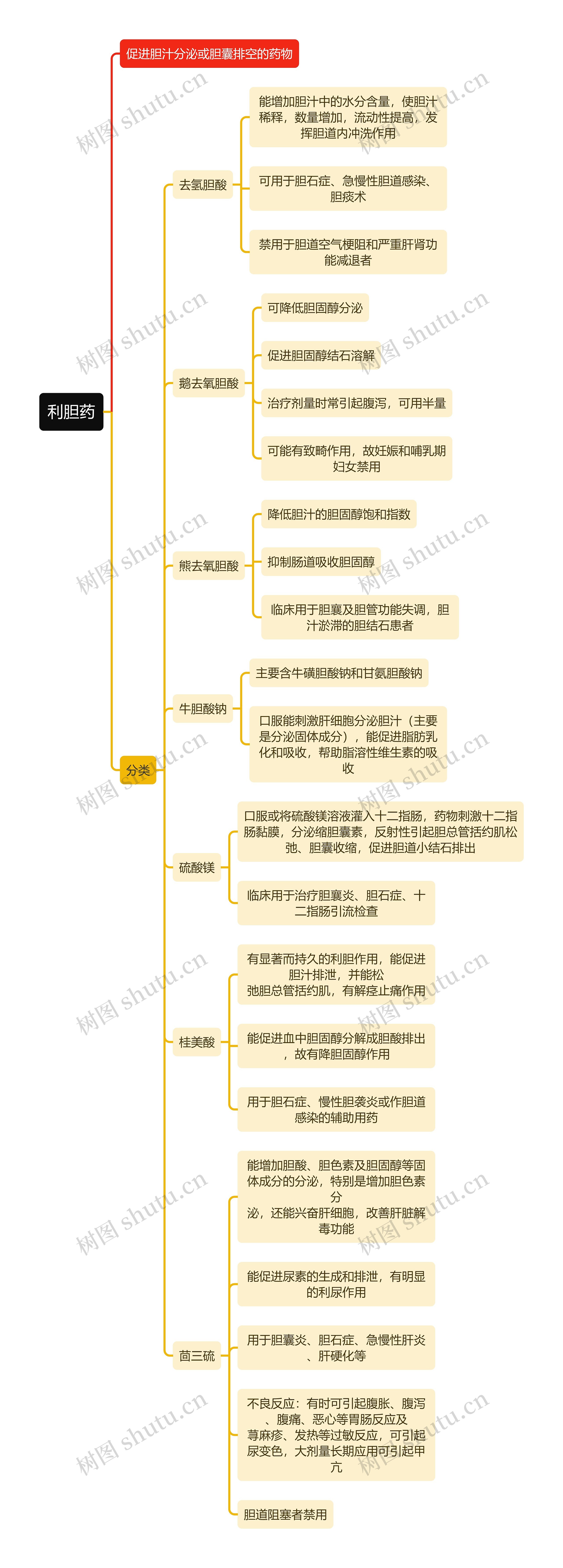 医学利胆药思维导图