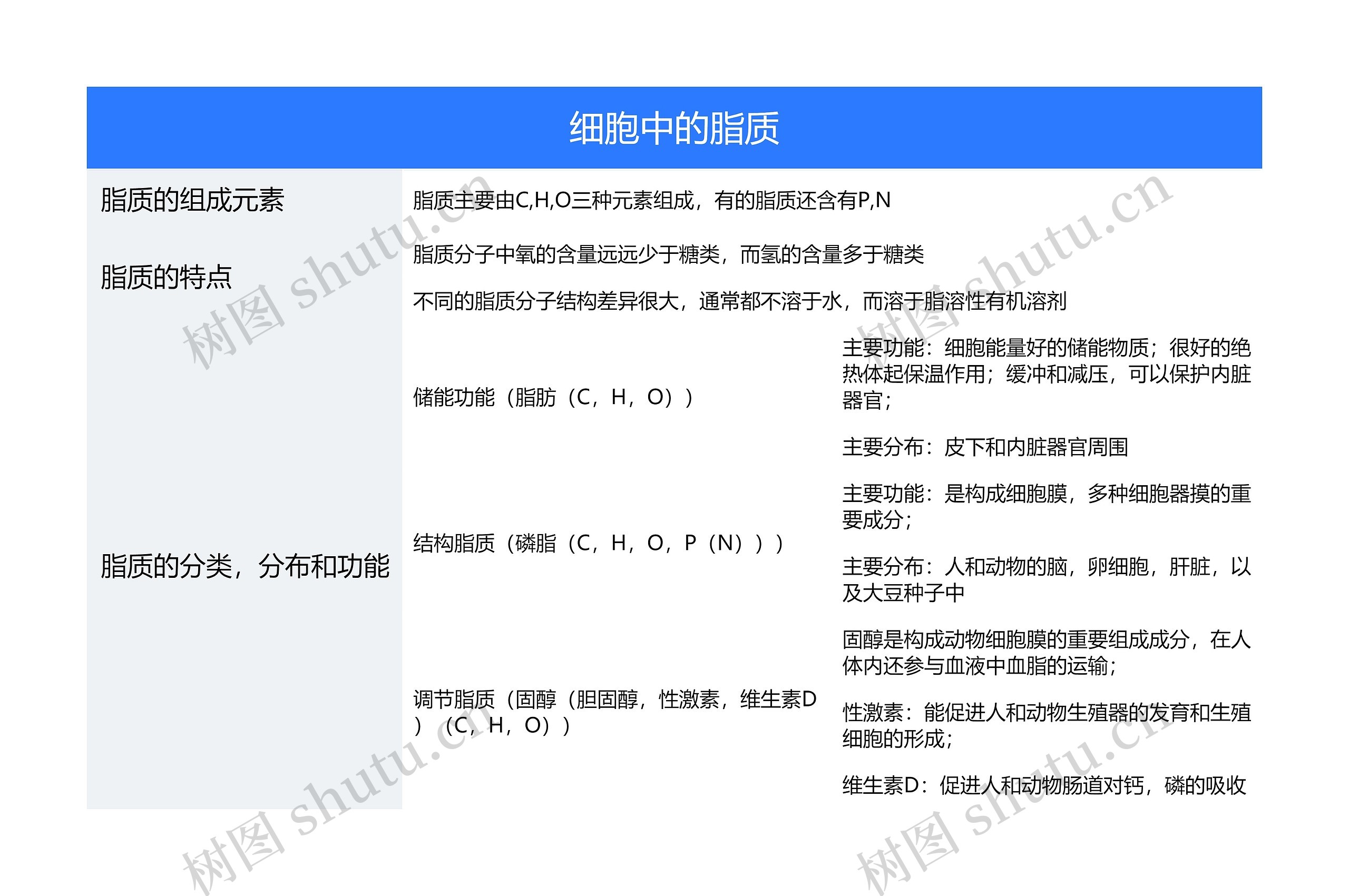 高中生物必修一细胞中的脂质思维导图